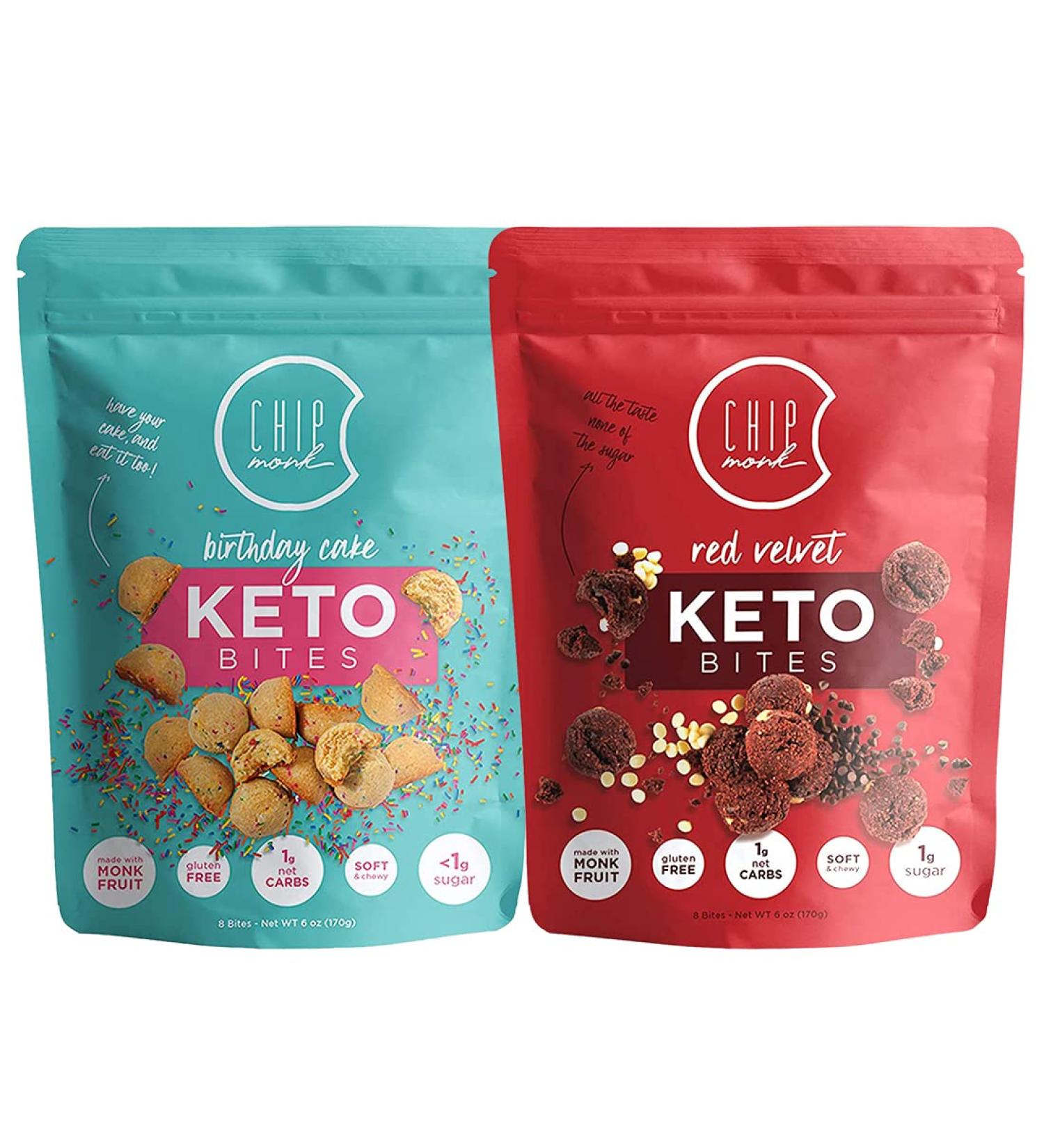 ChipMonk Keto Cookie Bites Cake Bundle - Keto Snacks with Zero or Low Carb Gluten-Free Keto Cookies High Fat Protein Low Sugar Dessert Snack Foods for Ketogenic Diets - 2 Pouches (16 Bites) - Buy Online on GoSupps.com