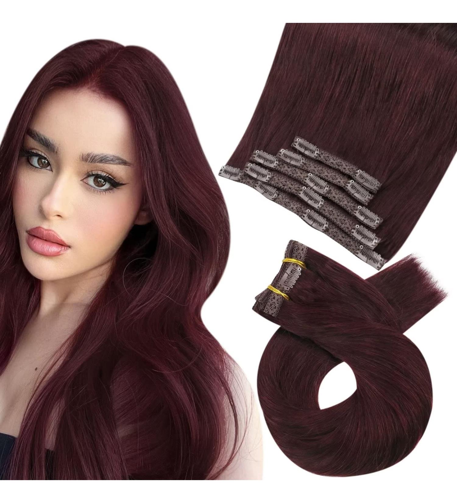Moresoo 18 Inch Wine Red Burgundy Clip in Human Hair Extensions - 5 Pieces/70g #99J - Buy Online on GoSupps.com