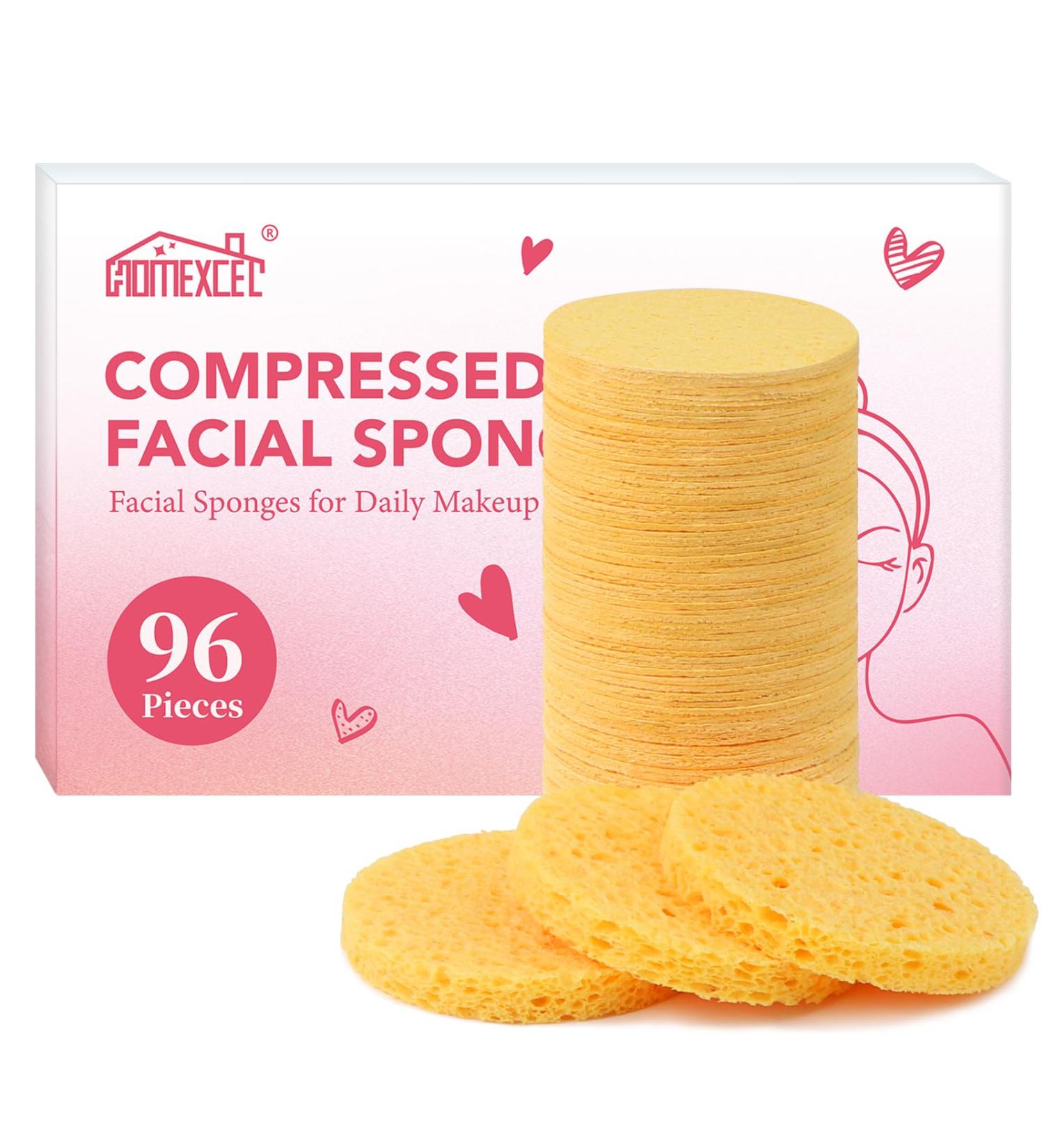 HOMEXCEL 96-Count Compressed Facial Sponges - 100% Natural Cellulose for Daily Cleansing & Exfoliating Reusable Makeup Remover Pads - Ideal for Home & Travel Yellow - Buy Online on GoSupps.com