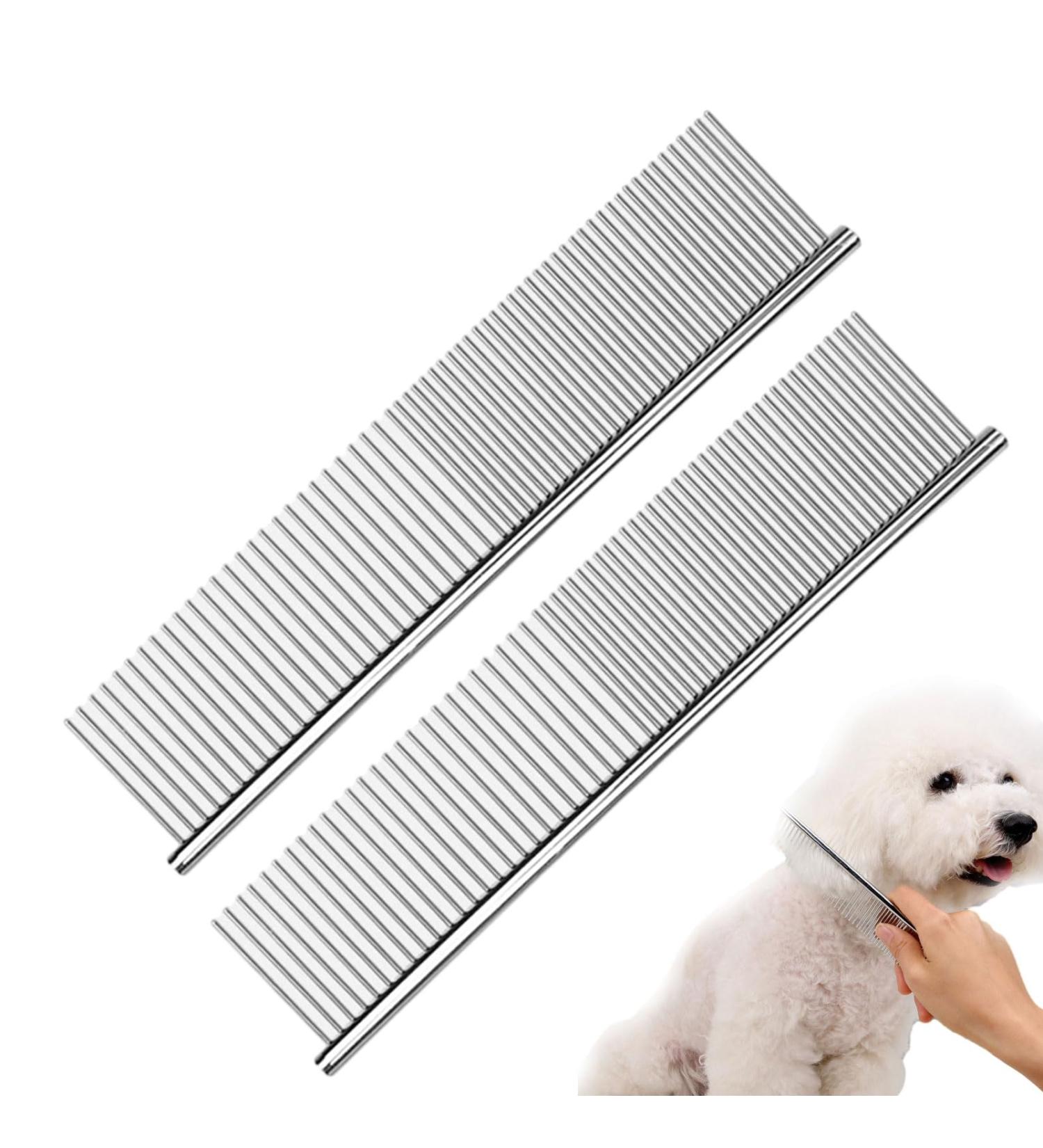 Metal Dog Combs for Grooming 2PCS Metal Stainless Steel Dog Grooming Comb Cat Comb Silver Pet Comb Suitable for Dog Cat Pet Fur Detangling - Buy Online on GoSupps.com