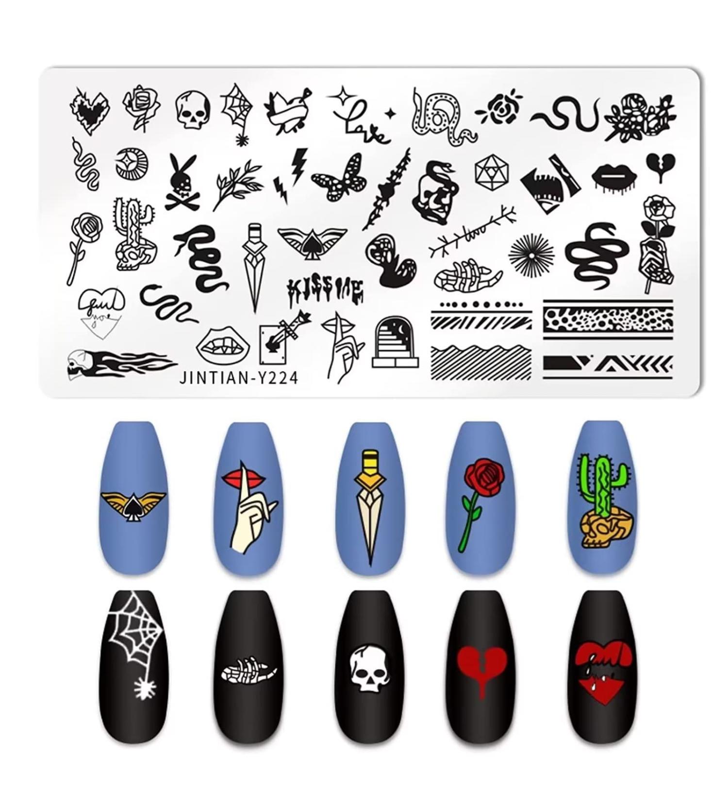 OUBFUUY Snake Series Nail Stamp Plates Nails Art Stamping Plates Snake Lips Flower Animal Nail plate Template Image Plate - Buy Online on GoSupps.com
