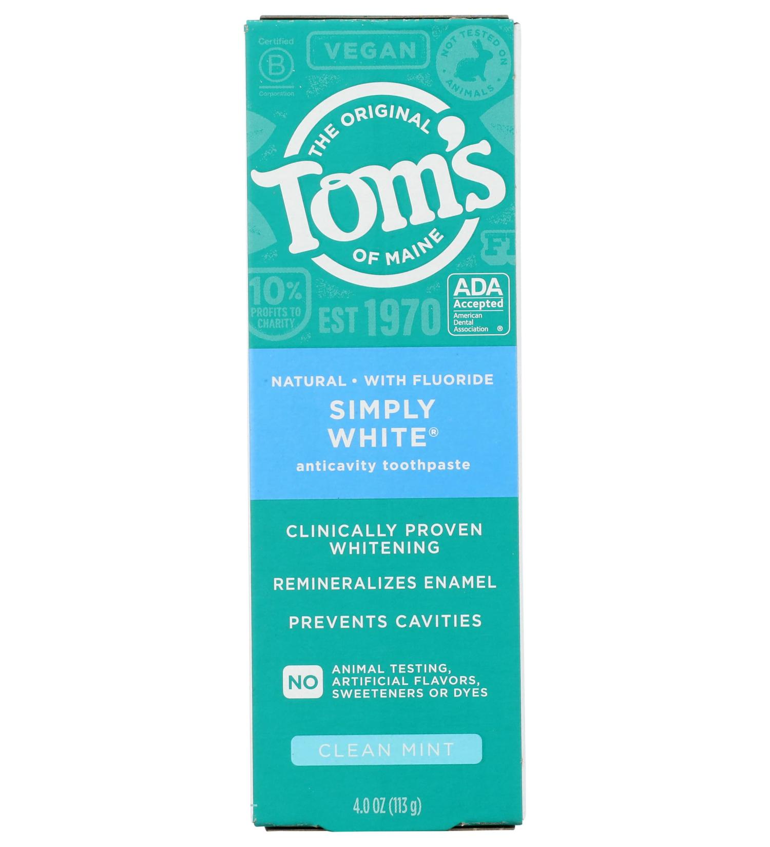 Buy Toms of Maine Simply White Clean Mint Toothpaste 4 OZ - Natural Whitening & Fresh Breath - International Shipping Available - Buy Online on GoSupps.com