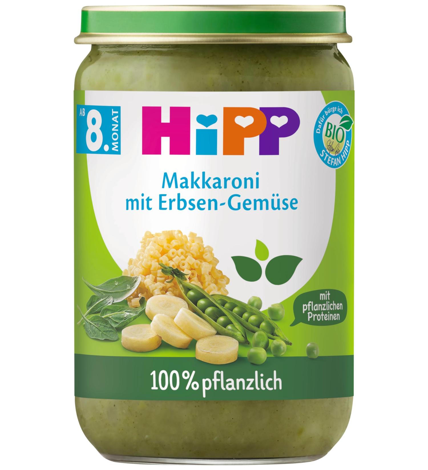 HiPP 100% plant-based menus from 8th / 10th month DA61502 Maca./Pea mixture 220g 220g Maca./Pea mixture
