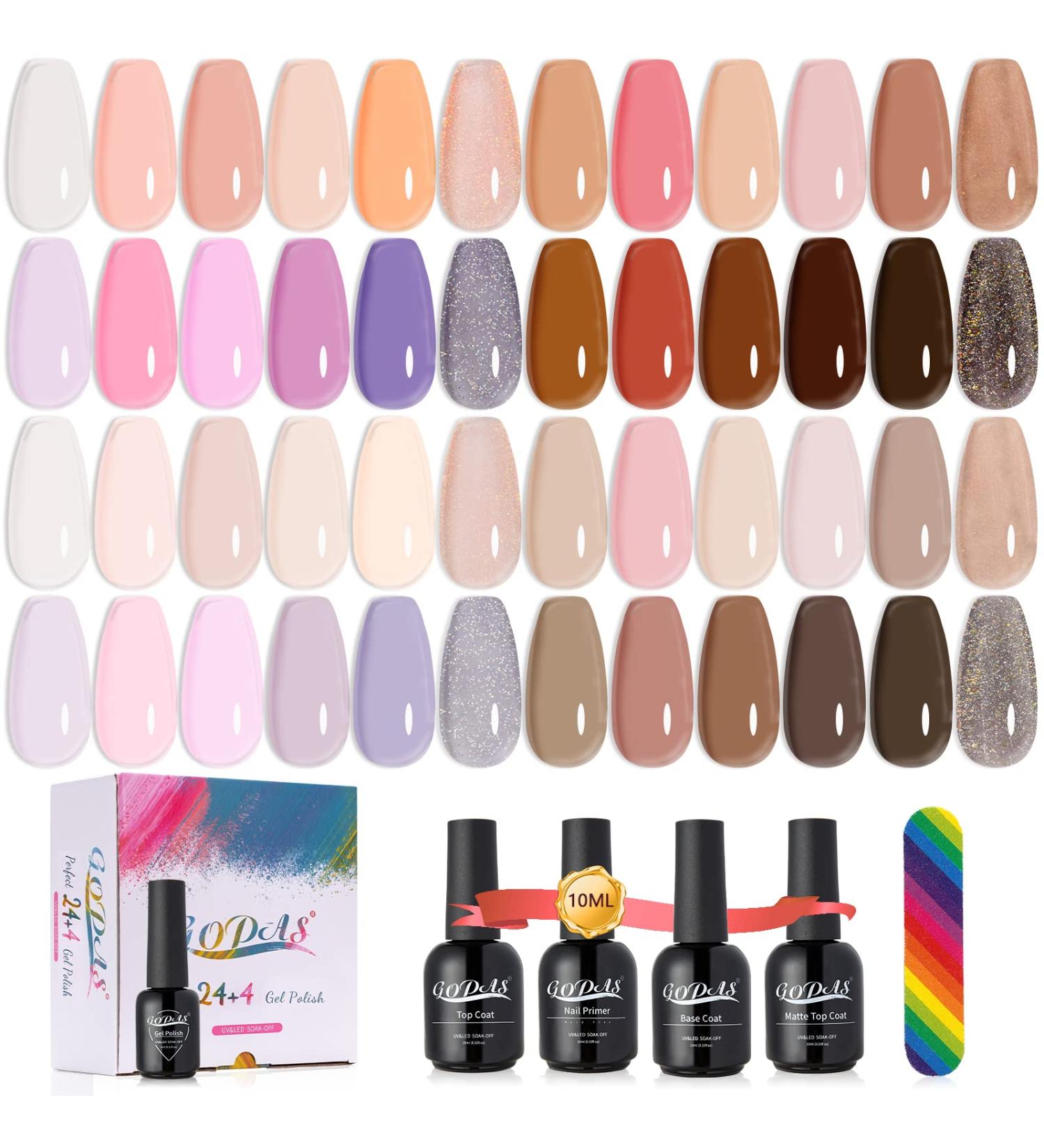 LZHNB 28 Pcs Jelly Neutral Gel Nail Polish Set | Fall Colors UV LED Soak Off Kit for Home DIY | Semi-Transparent Nude, Pink, Grey, Brown Shades | 6ml+10ml - Buy Online on GoSupps.com