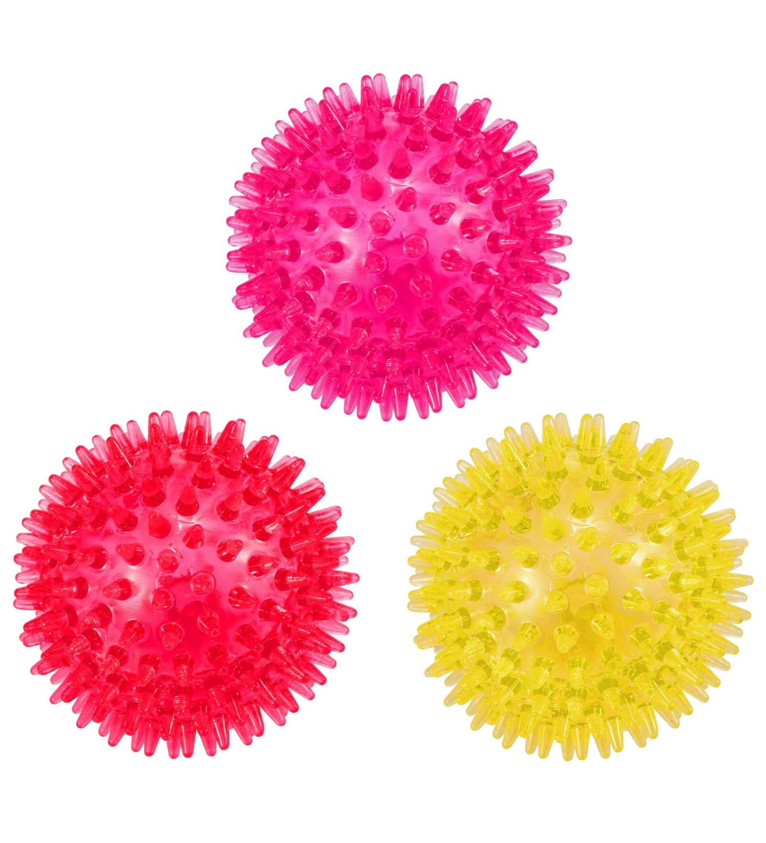 Petizer Squeaking Dog Toys - 3-Piece Rubber & Cotton Set for Small & Medium Dogs | Spiked Ball & Throwing Cubes for Boredom & Dental Care - Pink Red Yellow - Buy Online on GoSupps.com
