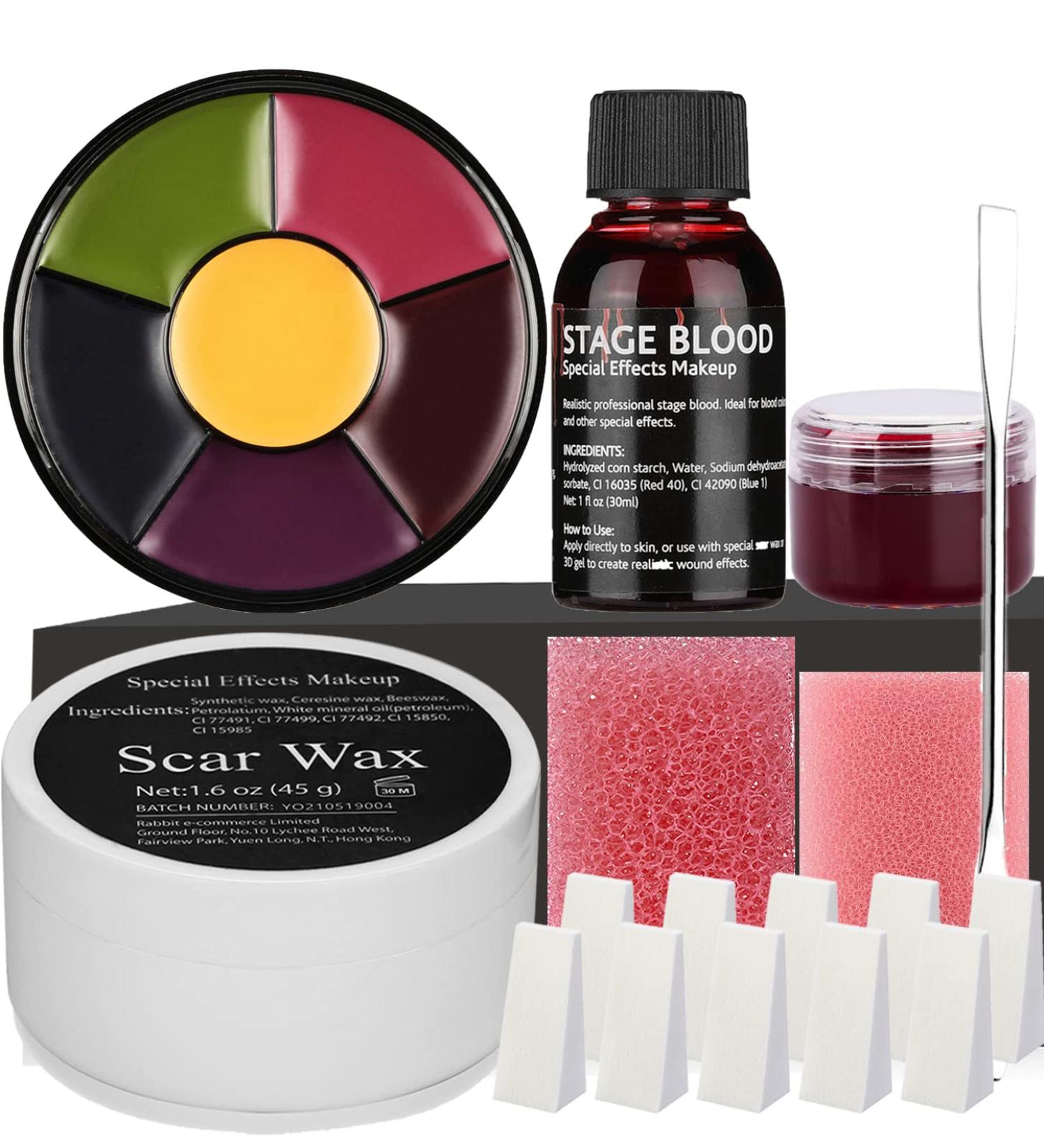 CCbeauty Halloween SFX Makeup Kit - 6 Colors Bruise Wheel Scar Wax Stage Blood & Sponge for Special Effects Costumes - Buy Online on GoSupps.com