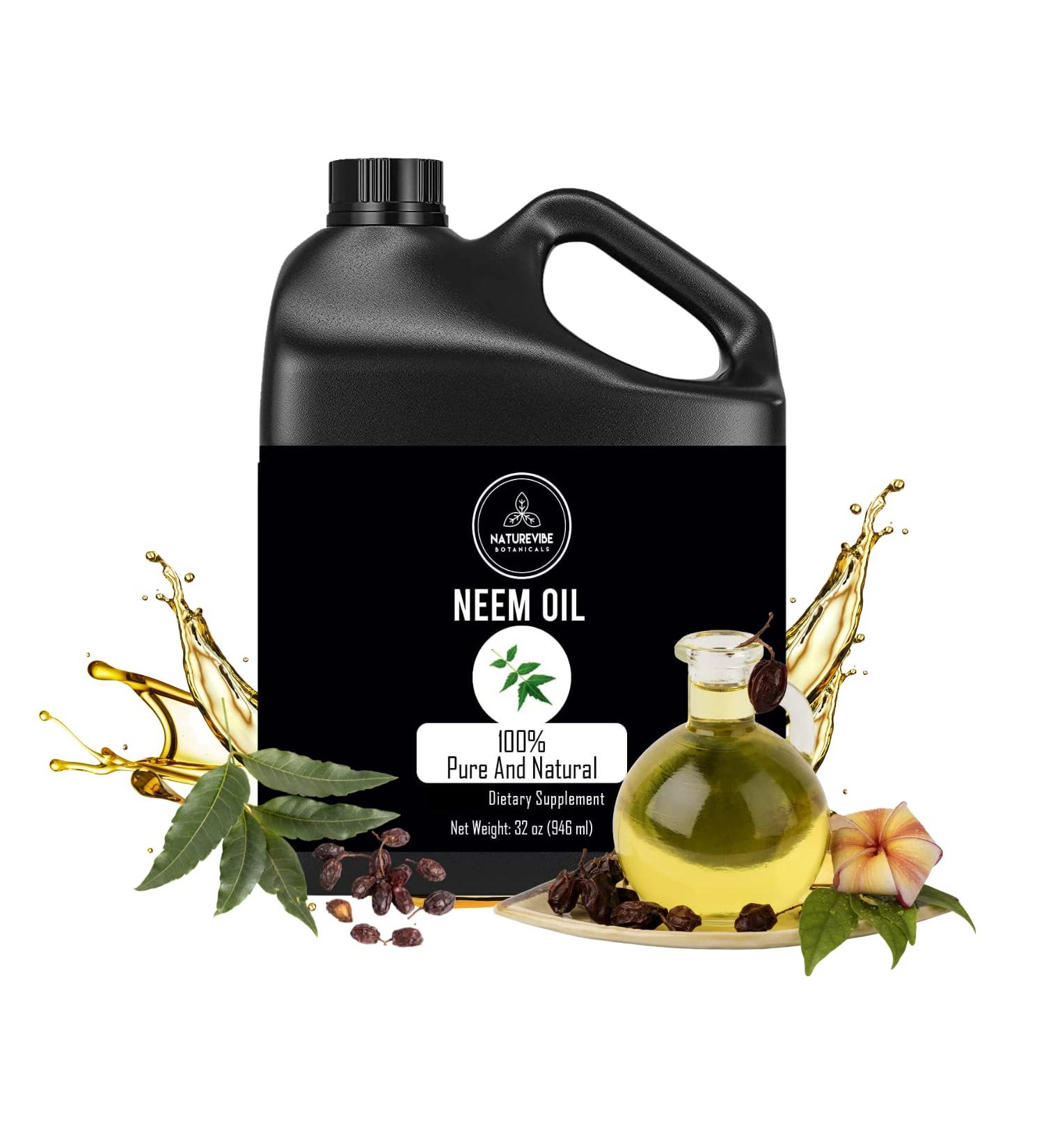 Naturevibe Botanicals Neem Oil 32oz | 100% Pure Azadirachta Indica Oil | Natural Neem Oil - Buy Online on GoSupps.com
