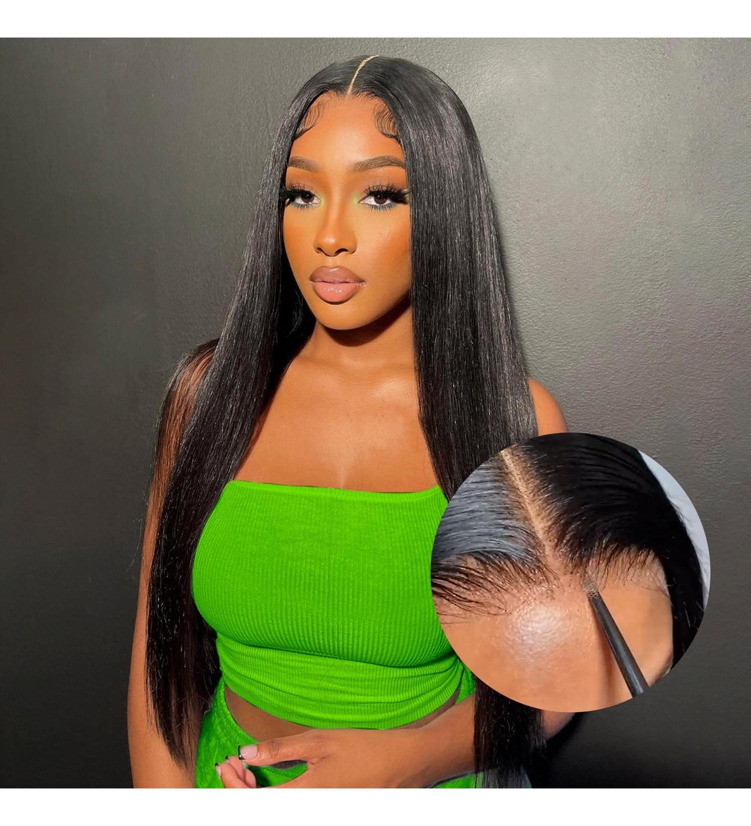 Gluess Human Hair Wigs for Black Women - 26 Glueless Straight Pre-Cut Lace Beginner Friendly 180% Density Natural Hairline - Buy Online on GoSupps.com