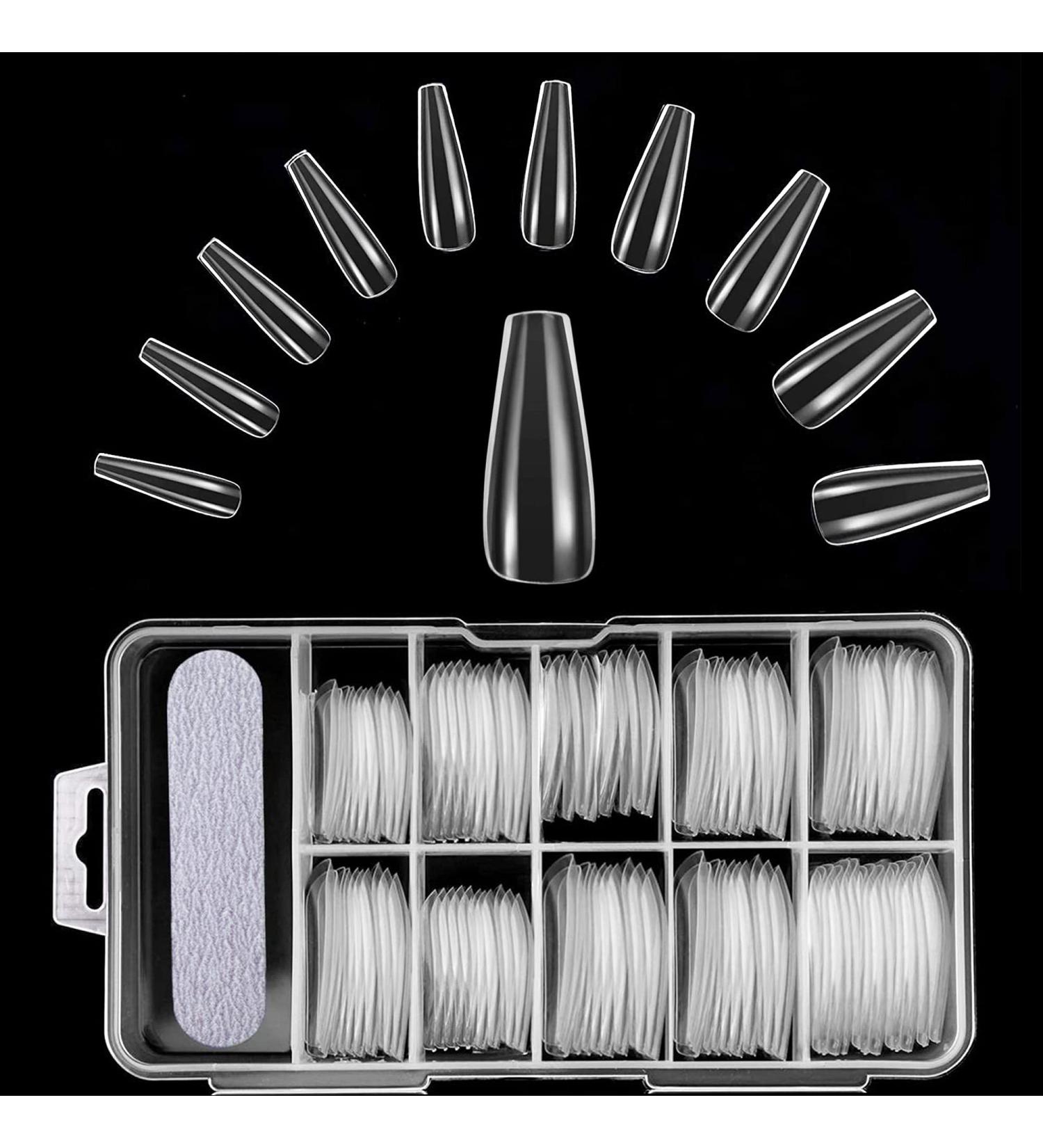 Husnshud False Nails - Set of 100 Clear Ballerina Fake Nails with File - Buy Online on GoSupps.com