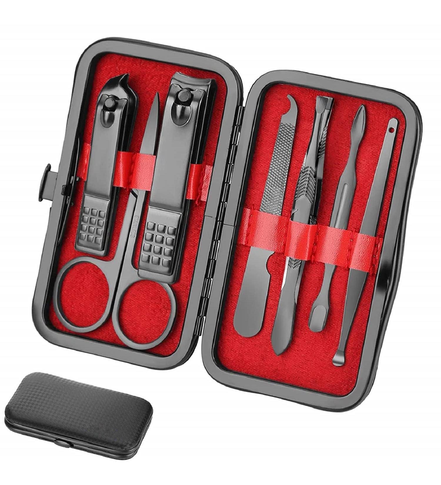 8-in-1 Stainless Steel Manicure Set for Men - Travel Size Nail Clippers & Pedicure Kit - Red Personal Care Gift - Buy Online on GoSupps.com