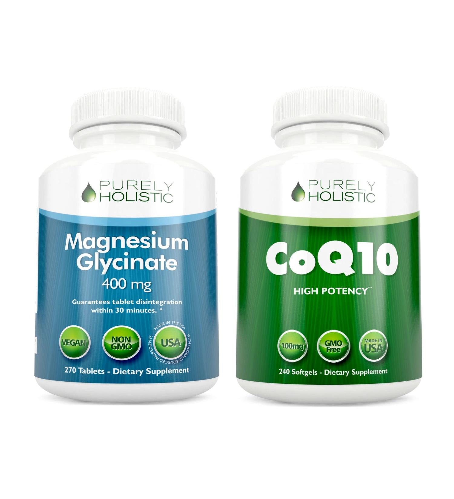 Magnesium Glycinate 400mg + CoQ10 100mg Bundle - 270 Tablets & 240 Softgels - Buy Online on GoSupps.com