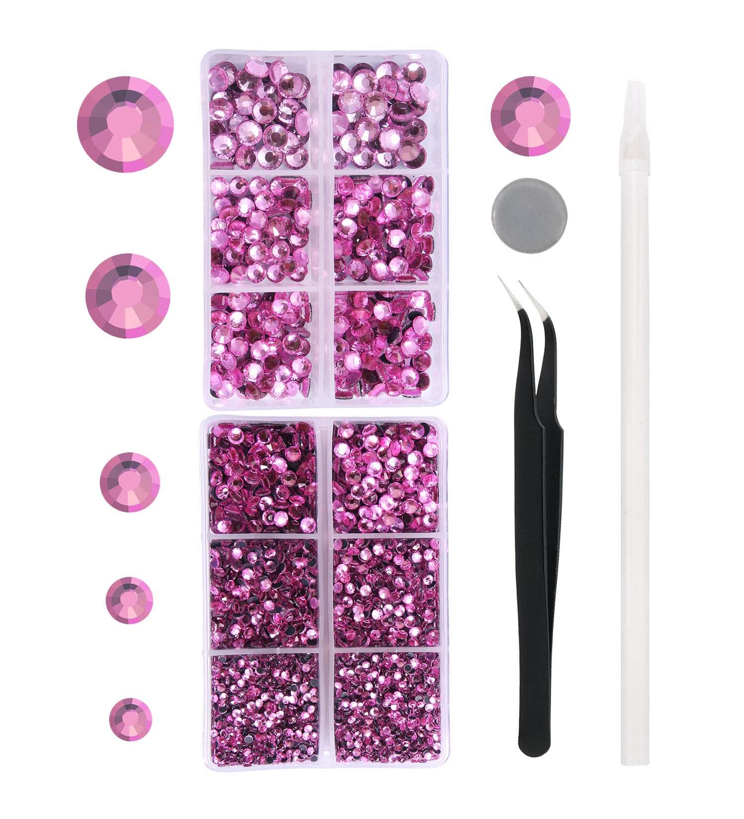 6616PCS Hot Pink Hotfix Rhinestones Crystal Gems Glass with Tweezers and Picking Pen - Perfect for Tumblers, Clothes, and Shirts - Buy Online on GoSupps.com