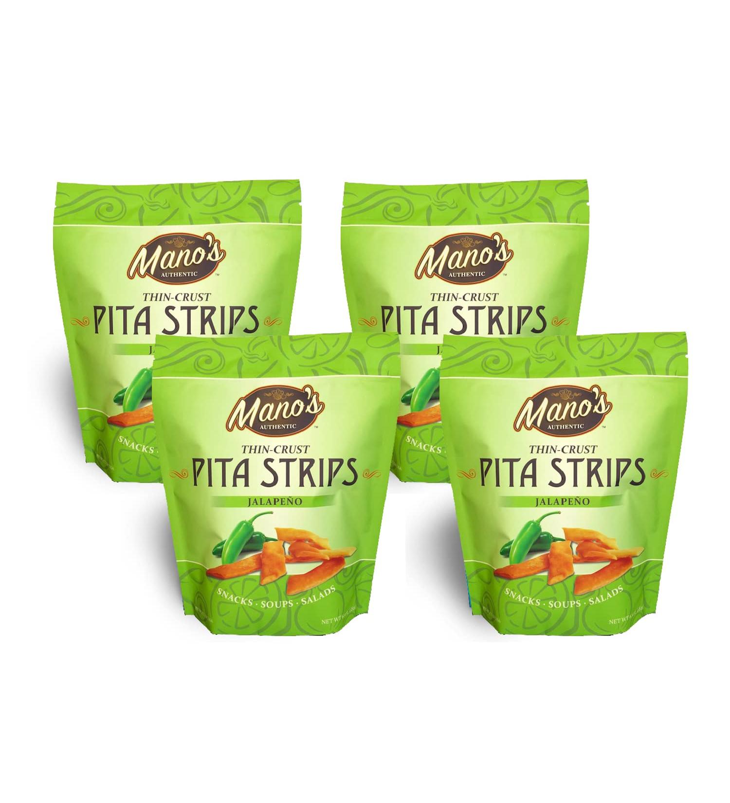 Manos Authentic Pita Chip Strips - Healthy Thin Jalapeno Snack (4 Pack, 6.5oz) - Buy Online on GoSupps.com