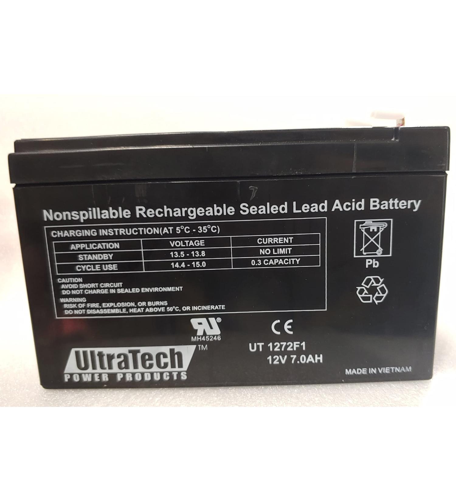 UltraTech 1272F1 12 Volt 7.0 Ah Sealed Lead Acid Battery - F1 Terminal (Replaces UT 1270)
