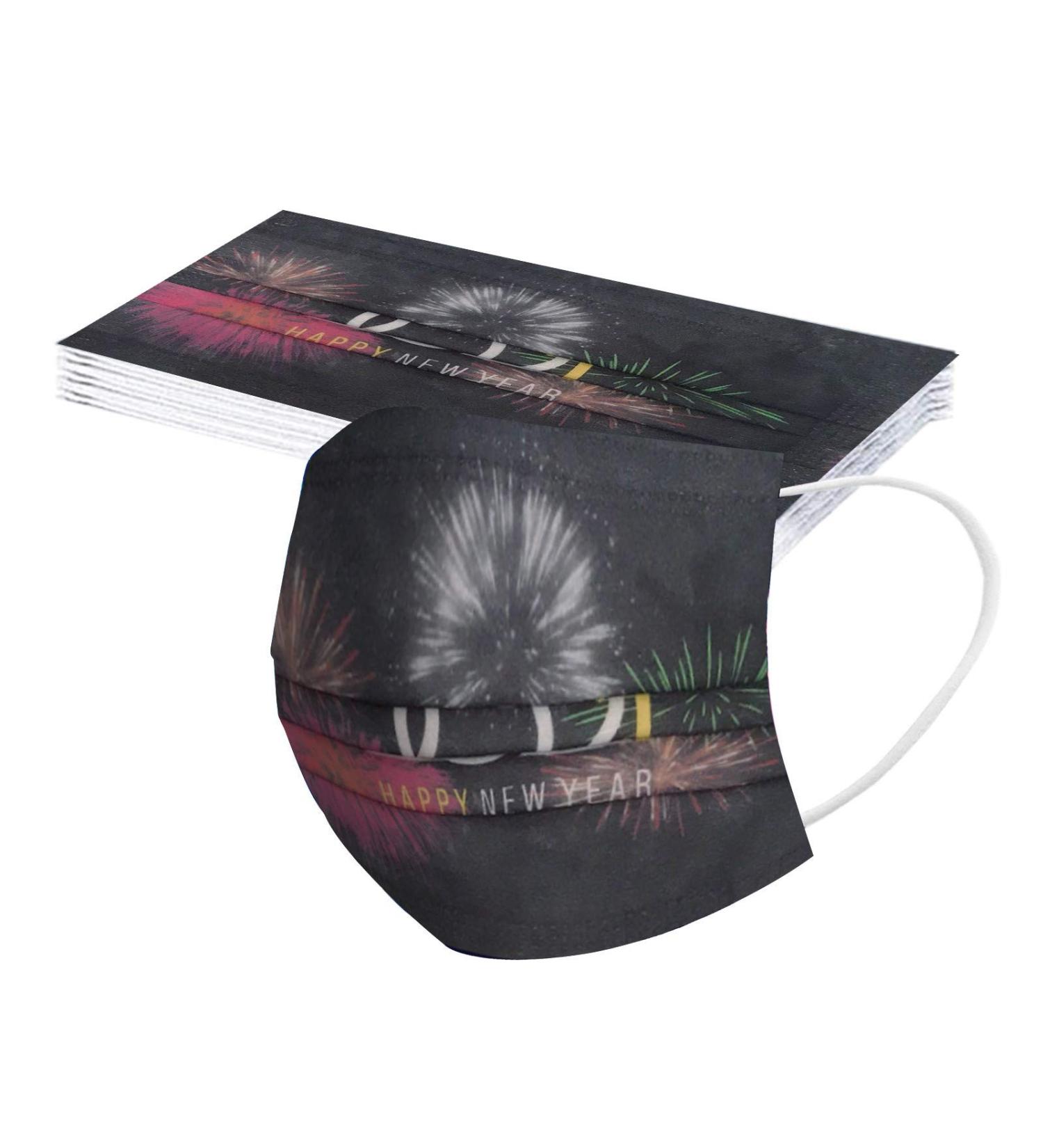 ZQP BEUU 10PCS Adult Outdoor Gear 2021 Happy New Year Disposable 3-Ply Disposable Face Mack Face Covering Bandana for Outdoor - Buy Online on GoSupps.com