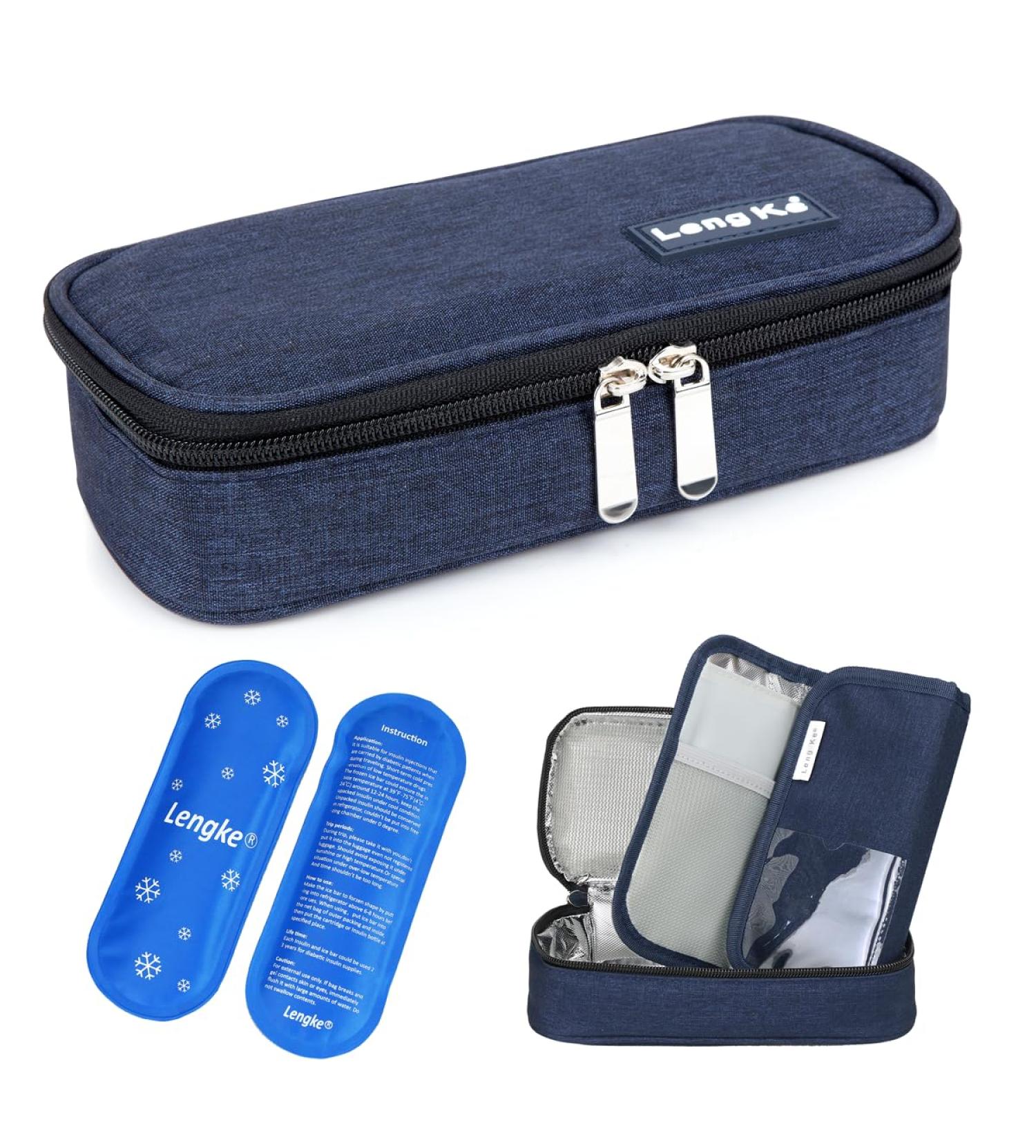 Youshares Insulin Cooling Bag - Insulated Diabetes Medication Storage Case with 2 Cooling Batteries for Travel - Perfect for Insulin Pens & Diabetic Accessories (Dark Blue) - Buy Online on GoSupps.com