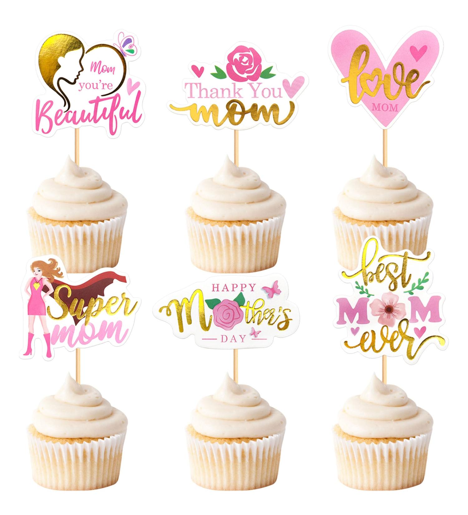 Ercaido 24 Pack Happy Mother's Day Cupcake Toppers Picks Best Mom Thank You Mom Super Mom Love Mom You're Beautiful for Happy Mother's Day Theme Party Cake Decorations Supplies Best MOM Mom Pink - Buy Online on GoSupps.com