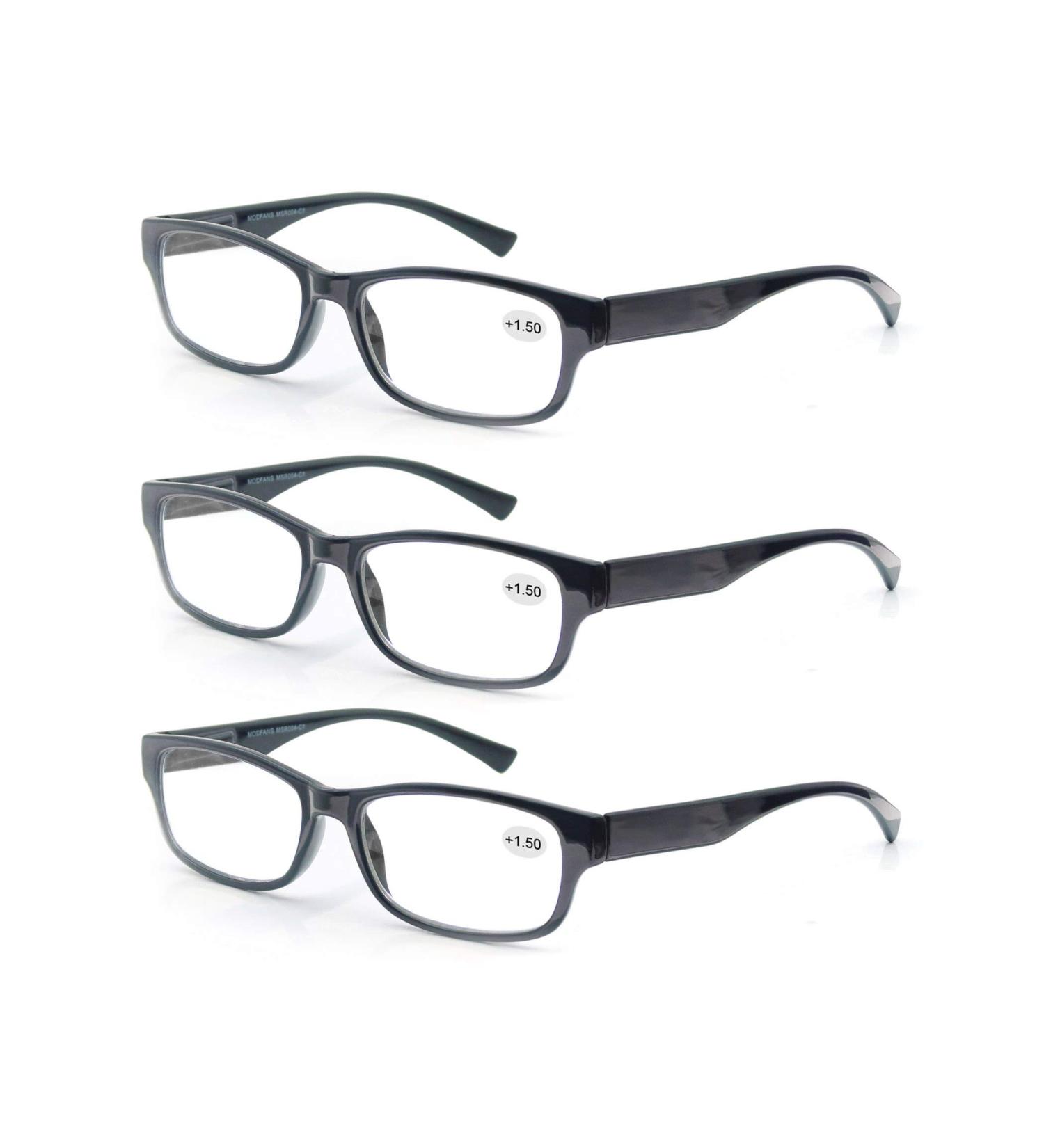 3 Pack Reading Glasses +2.25 for Men & Women - High Quality Comfortable Rectangular Design - Great Reading Aid (3 Black) - Buy Online on GoSupps.com