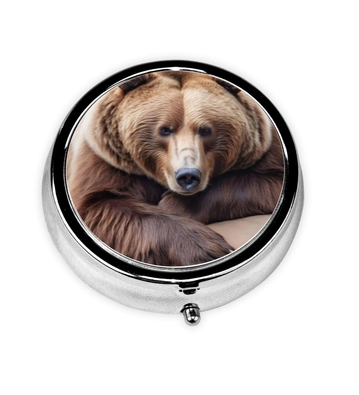 Round Pill Box 3 Compartment - Portable Travel Pill Organizer for Vitamins - Compact Medicine Case - Brown Bears Design - Buy Online on GoSupps.com