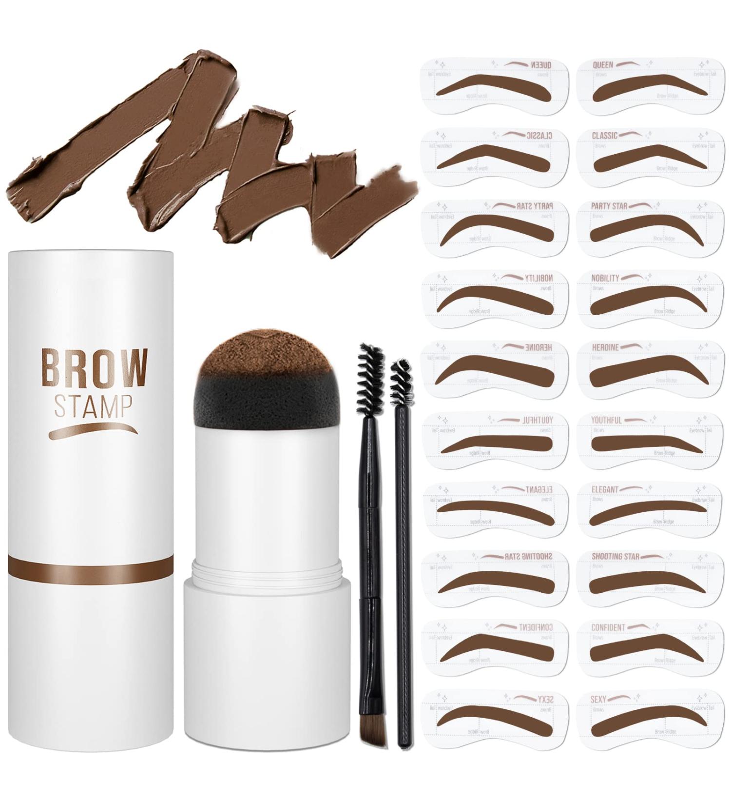 Eyebrow Stamp Stencil Kit - Vegan One-Step Pomade for Perfect Brows - Waterproof & Smudge-Proof - 20Pcs Reusable Stencils Included (Medium Brown) - Buy Online on GoSupps.com