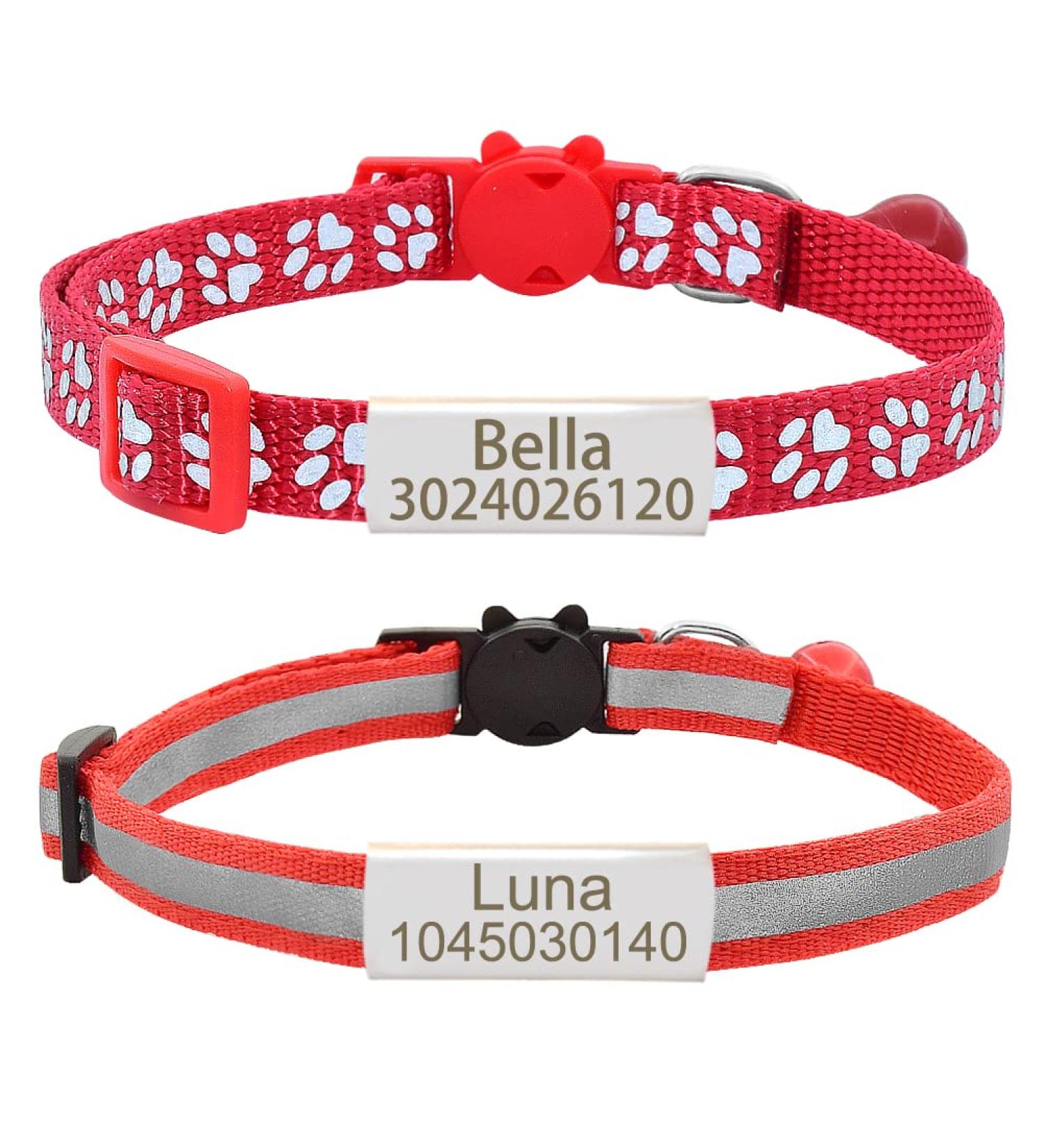 Senristar Personalized 2-Pack Reflective Breakaway Cat Collars - Custom Name Shield & Bell Anti-Loss Design for Cats - Adjustable 20-28 cm Red - Buy Online on GoSupps.com