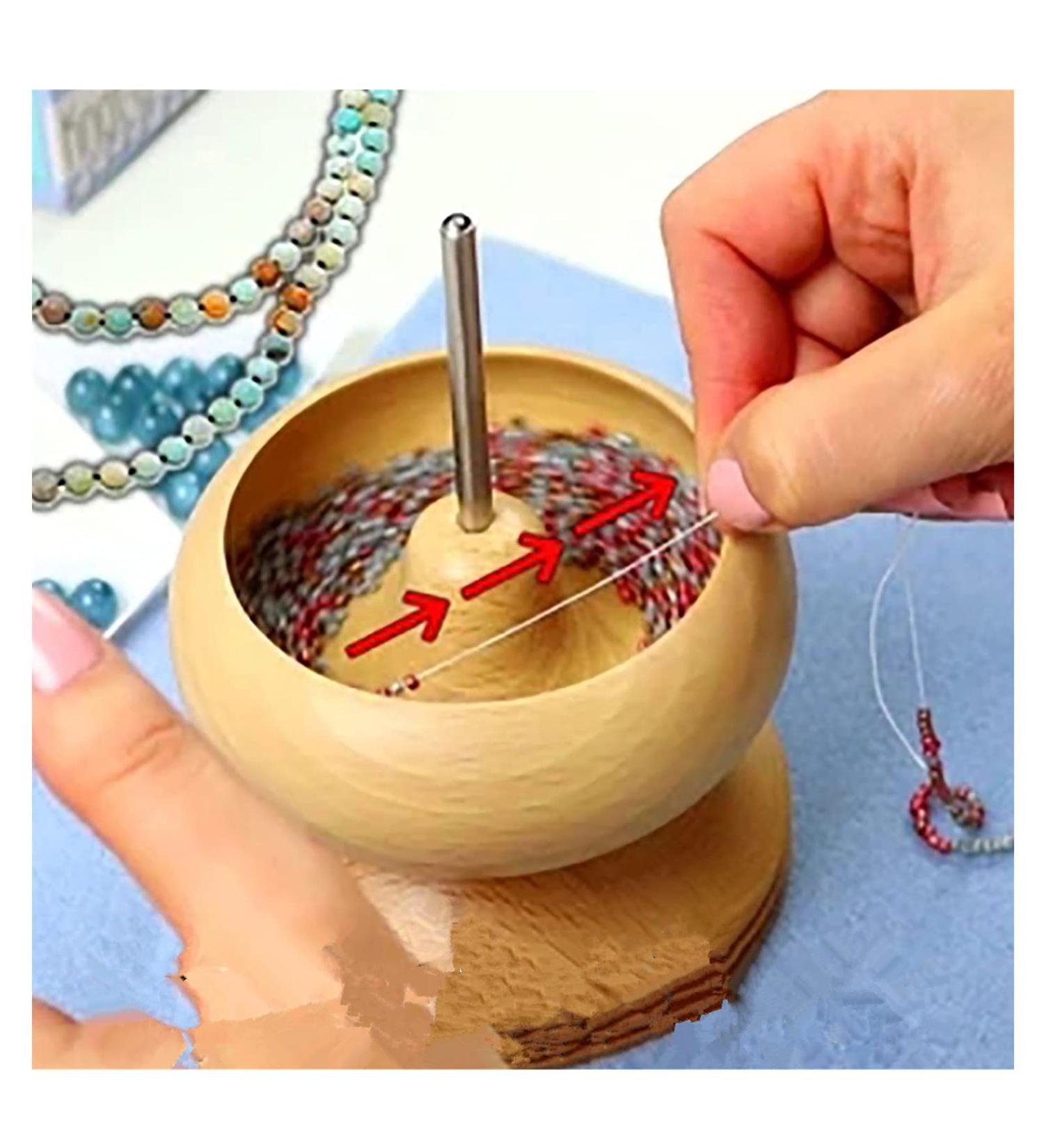 Wooden Bead Spinner Tool with Curved Needles for DIY Jewelry Making - Eme-rald String Bead Spinner Bowl - Buy Online on GoSupps.com