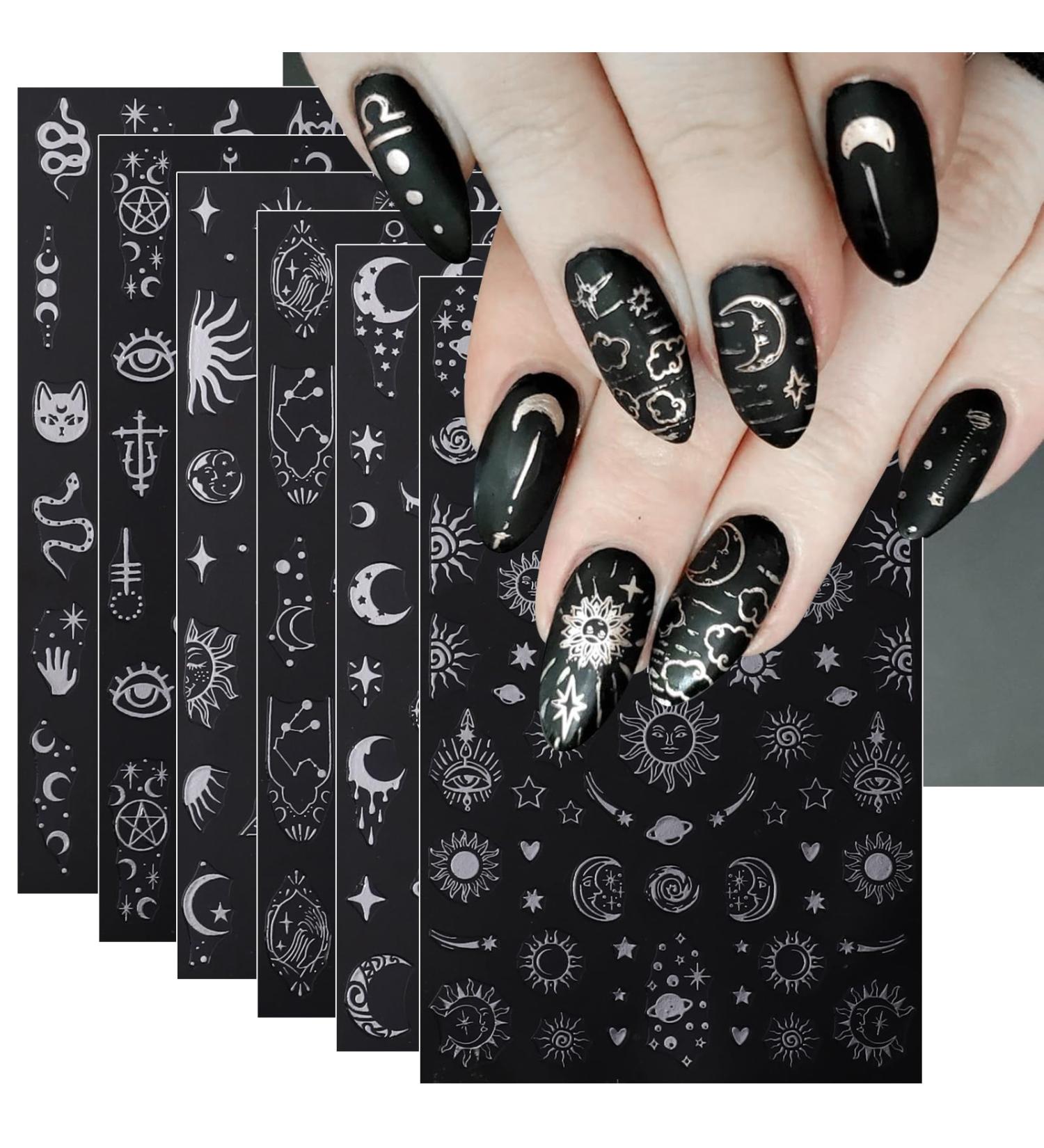 JMEOWIO Self-Adhesive Silver Nail Art Stickers - Moon, Star, Sun Design - 8 Sheets - Buy Online on GoSupps.com