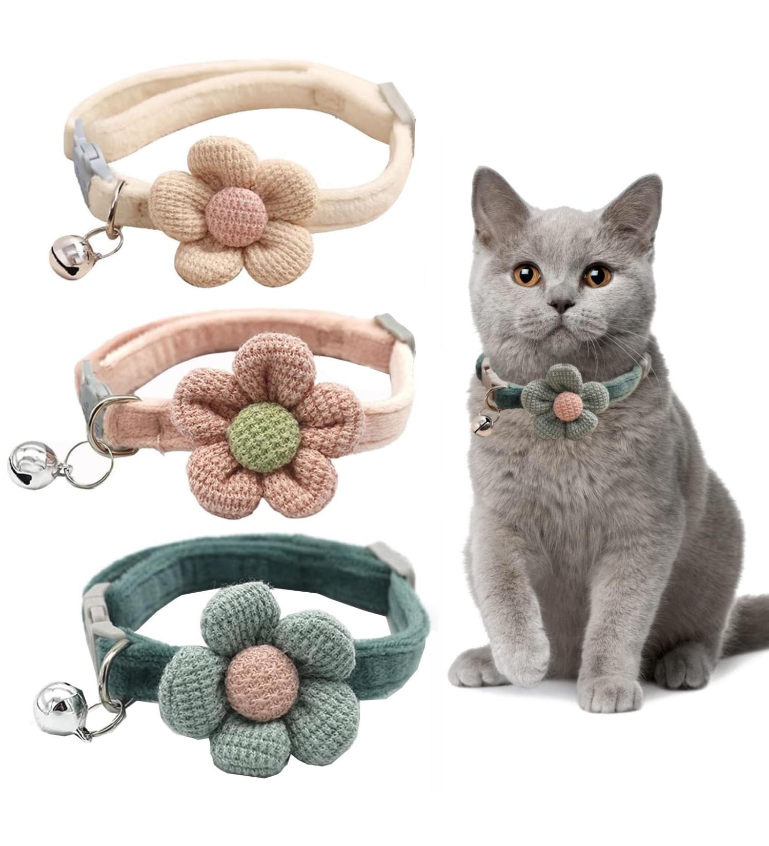 Ruzister 3-Pack Adjustable Cat Neck Bands with Flowers & Bells - Cute Floral Collars for Boys & Girls Perfect Accessories for Your Feline  - Buy Online on GoSupps.com