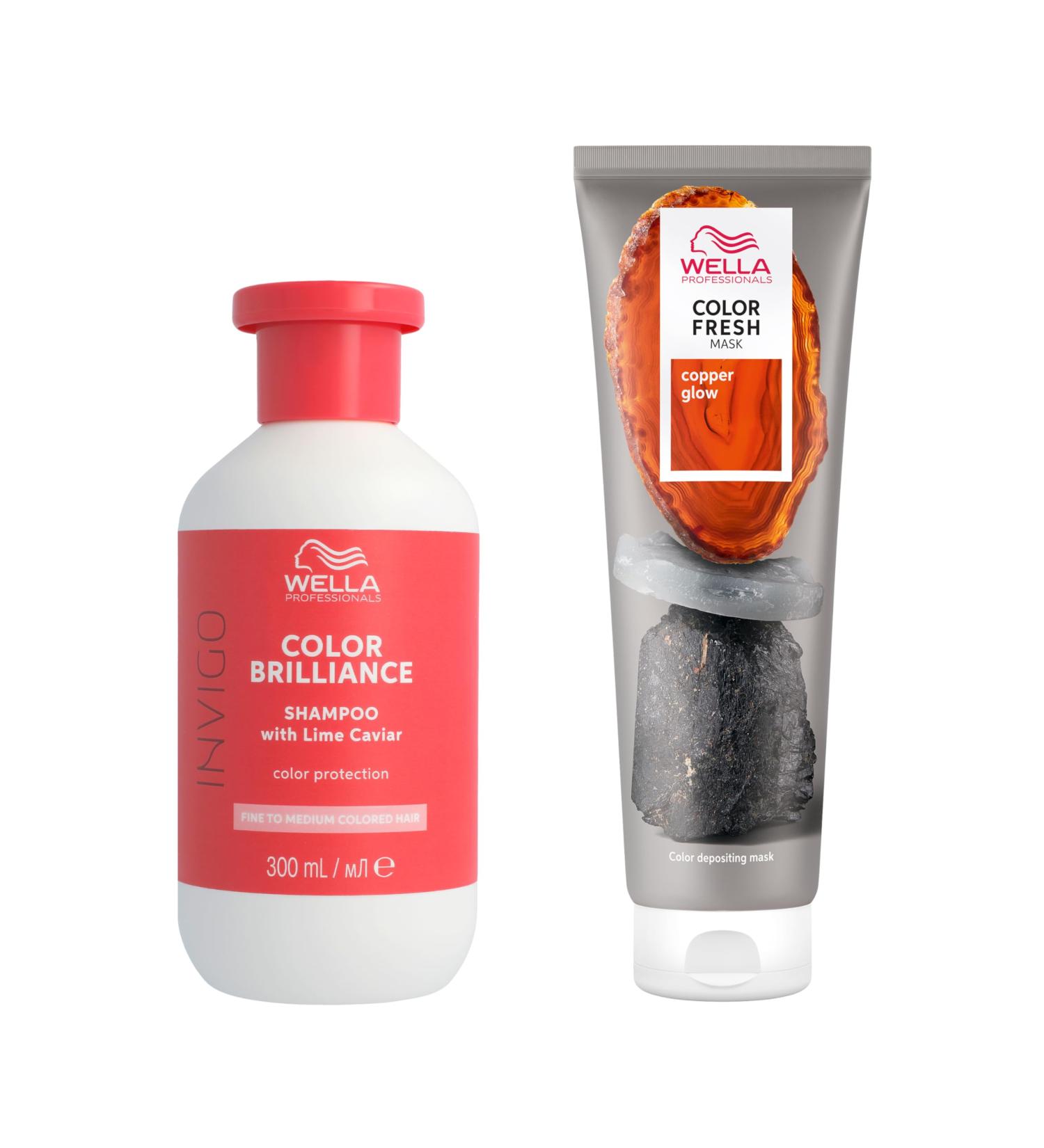 Wella Professional Color Fresh Mask Temporary Color Refresh Treatment Semi-Permanent Hair Dye Hair Gloss Treatment for Copper Hair Copper Glow Hair Dye & Invigo Color Brilliance Colour Protection Shampoo - Buy Online on GoSupps.com