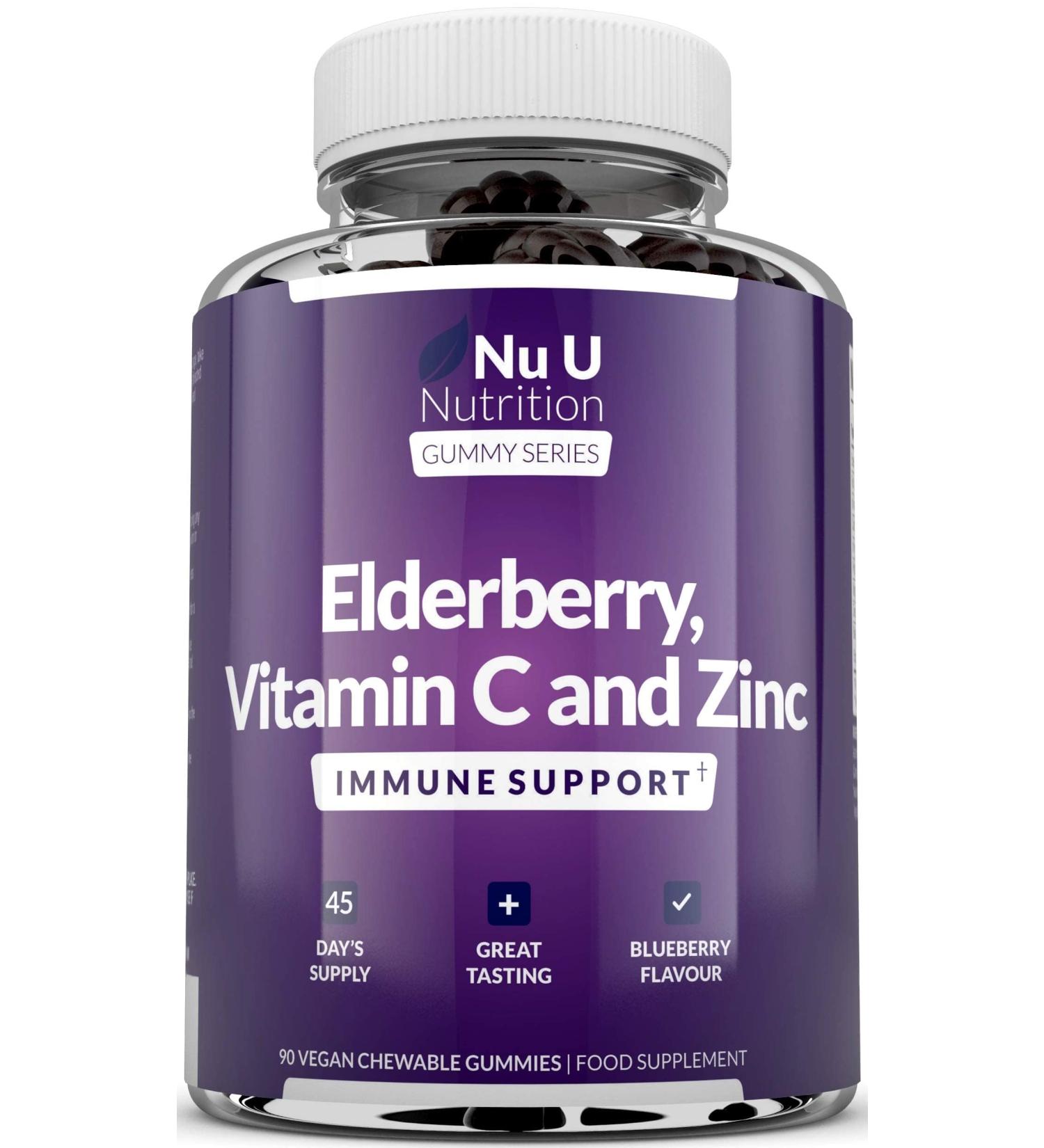 Elderberry Gummies for Adults & Kids (12+) - 90 Vegan Gummies with Sambucus, Vitamin C, & Zinc - Blueberry Flavour - Immune System Booster - Buy Online on GoSupps.com