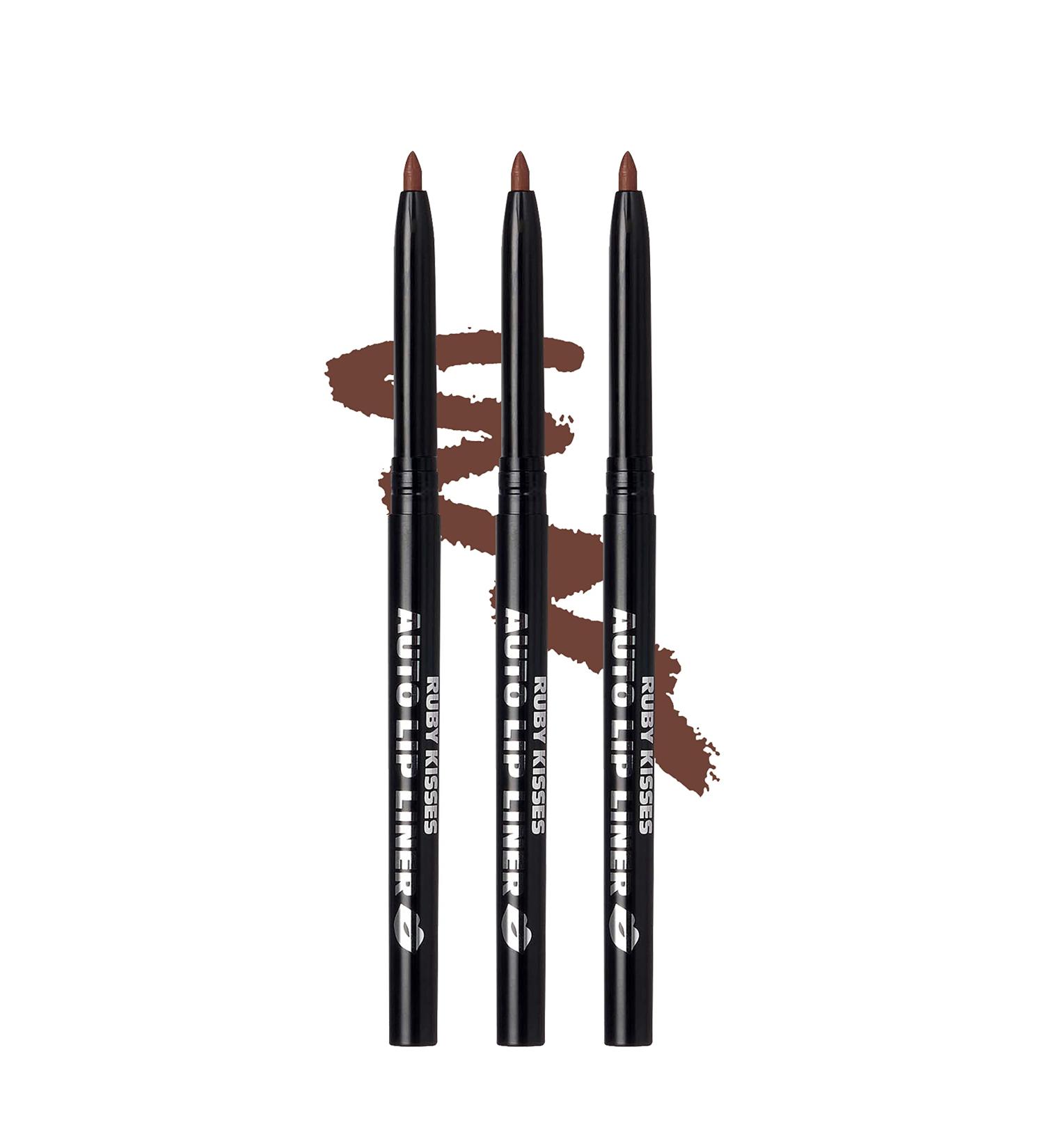 Ruby Kisses Auto Lip Liner Pencil 3-Pack - Long Lasting, Smooth Application - Brown Mechanical Lip Liner - Buy Online on GoSupps.com