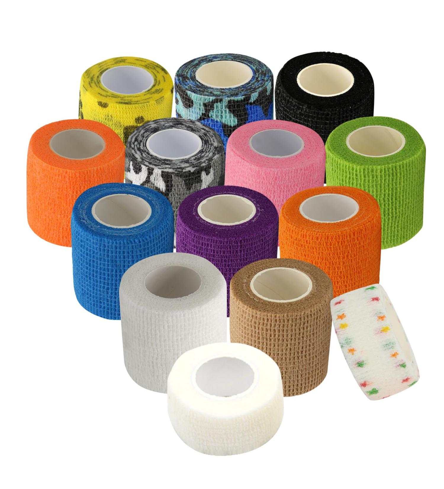 Self-Adhesive Elastic Wrap Bandage Tape - Non-Woven Multi-Color Vet Wrap for Thumb Finger Wrist & Ankle - 14 Rolls - Buy Online on GoSupps.com