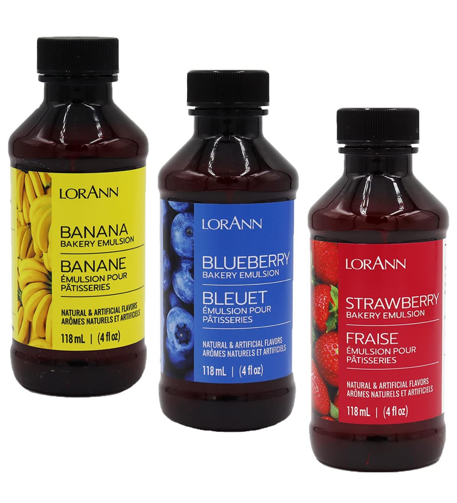 Lorann Bakery Emulsion Variety Pack - Banana, Blueberry, Strawberry - 4 oz each - Buy Online on GoSupps.com