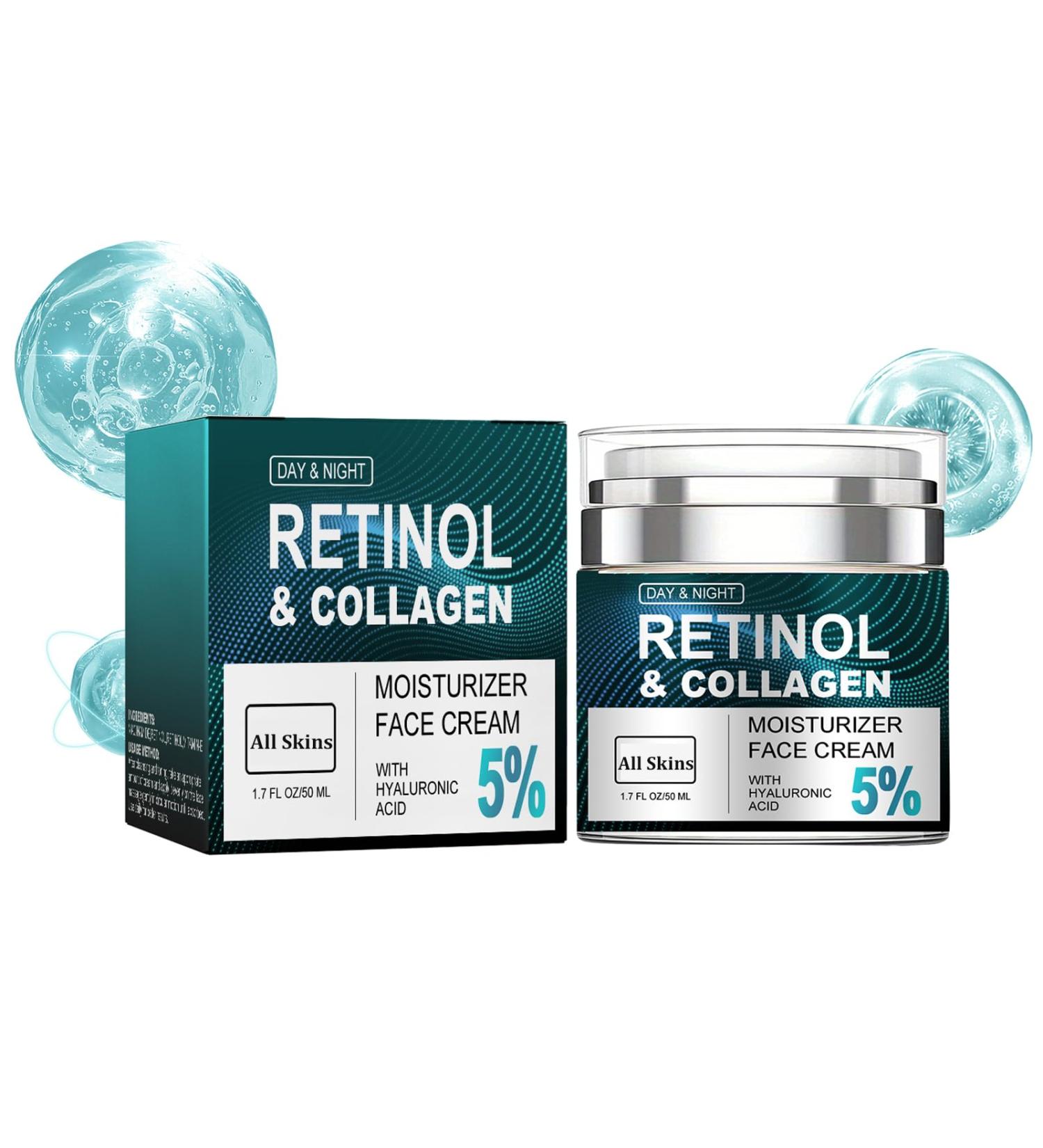 Retinol Cream for Face - Anti-Aging Moisturizer with Collagen Hyaluronic Acid & Vitamin E | Firming & Hydrating Day & Night Cream for Women & Men - 1.7 Oz - Buy Online on GoSupps.com