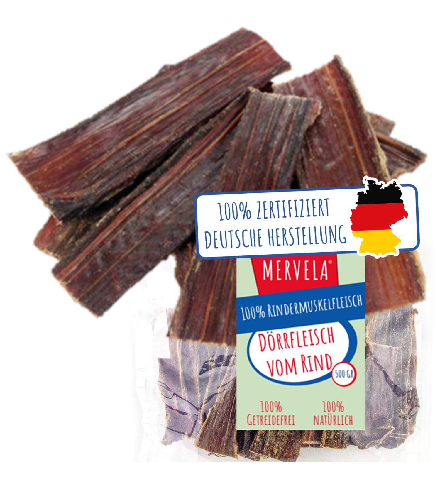 Mervela D rrfleisch for Dogs - 100% Beef Healthy Dog Snack | German Dry Meat Treat 500g - Buy Online on GoSupps.com