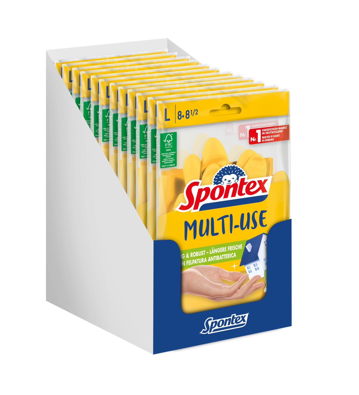 Spontex Multi Use Household Gloves - 12 Pairs Size L Fresh Protection Cotton Flock FSC Naturelatex - Ideal for International Shipping - Buy Online on GoSupps.com