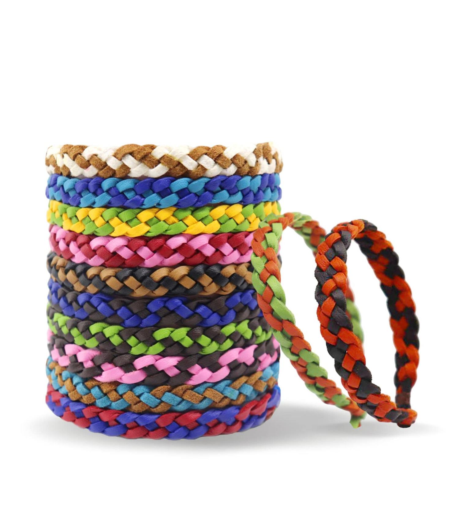 16 Pcs Adjustable Braided Leather Mosquito Repellent Bracelets - Deet-Free & Waterproof Bands for Adults and Kids - Natural Insect Protection - Multicolor - Buy Online on GoSupps.com