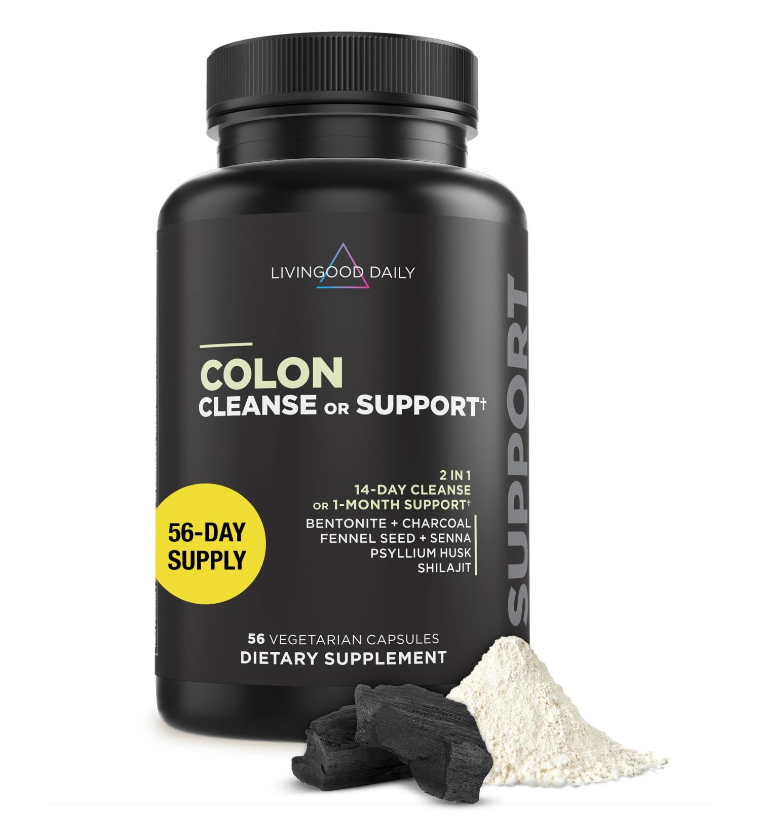 Livingood Daily Colon Cleanse 56 Vegetarian Capsules - Gut Detox Cleanse Pills & Constipation Relief for Women & Men - Supports Healthy Digestion - Allergen-Free Gluten-Free Non-GMO & Vegan - Buy Online on GoSupps.com