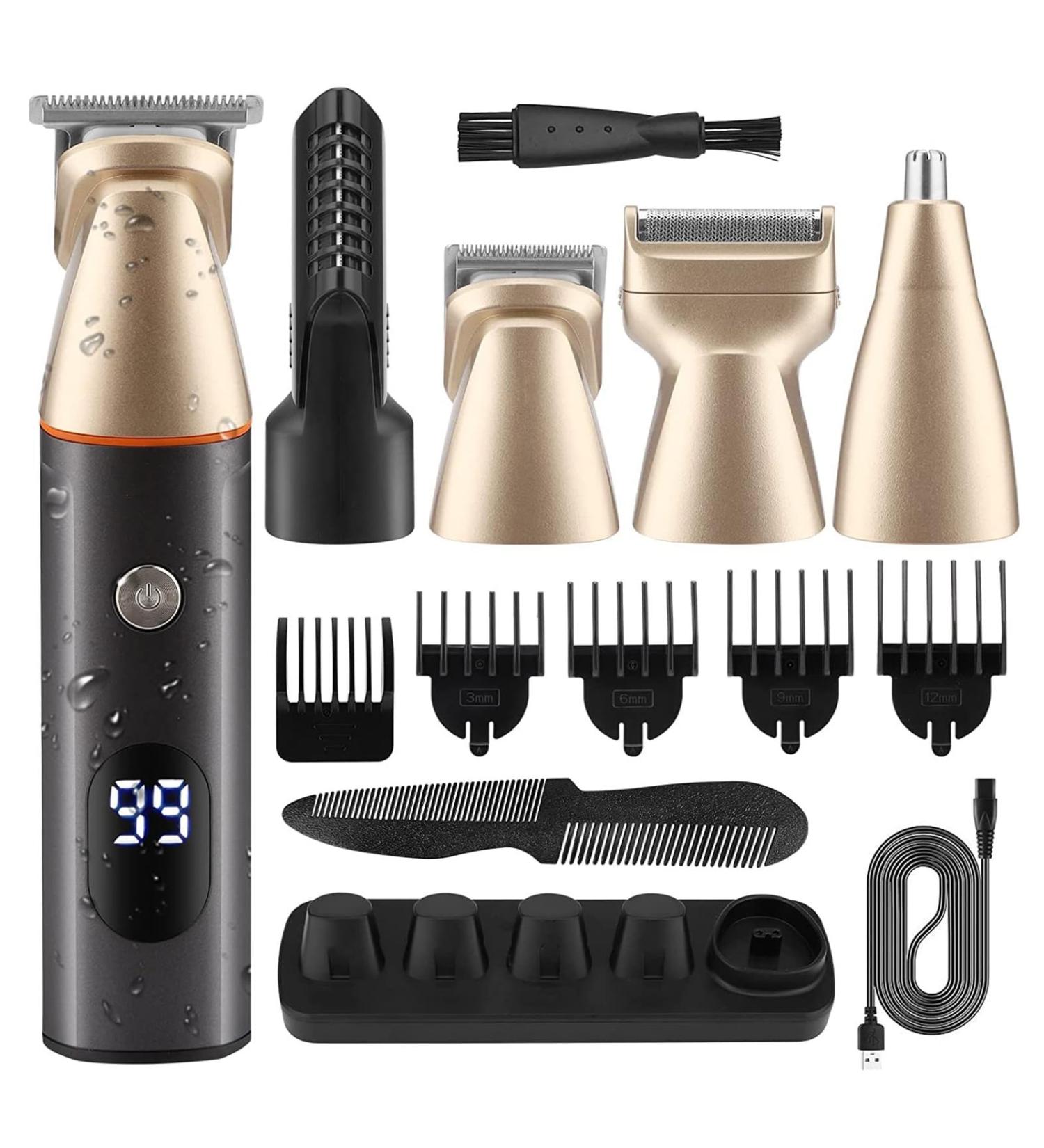 Premium Gold Beard Trimmer Kit for Men - All-in-One Grooming IPX7 Washable Electric Razor & Mustache/Nose Hair Trimmer - Ideal Gift - Buy Online on GoSupps.com