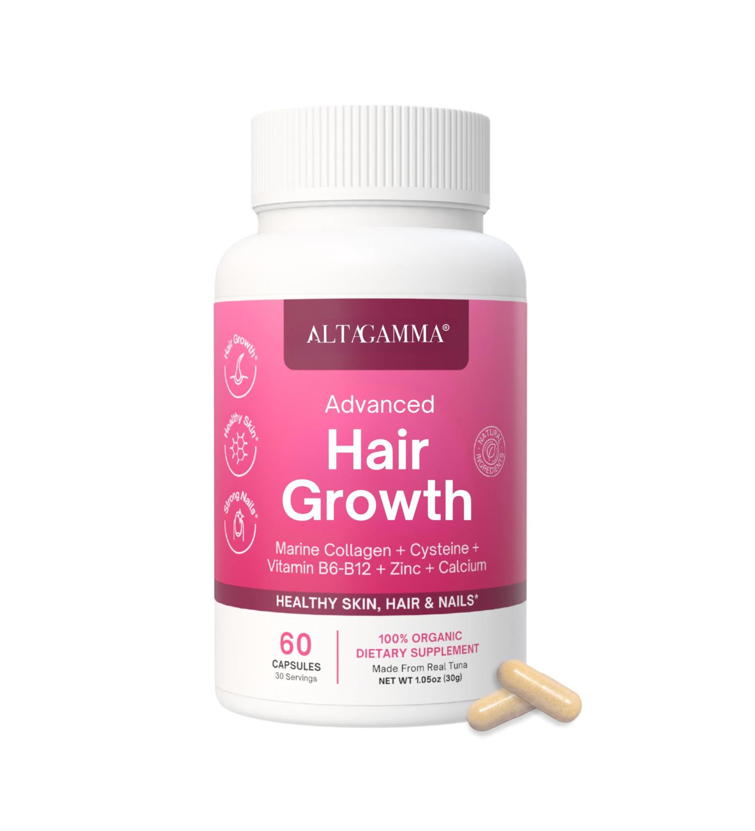 ALTAGAMMA Hair Growth Supplements - Nourishes Thinning Strengthen Nails & Skin & Combat Hair Loss - Hair Growth Vitamins for Women & Men with Marine Collagen Peptides 60 Capsules | 30 Day Supply - Buy Online on GoSupps.com