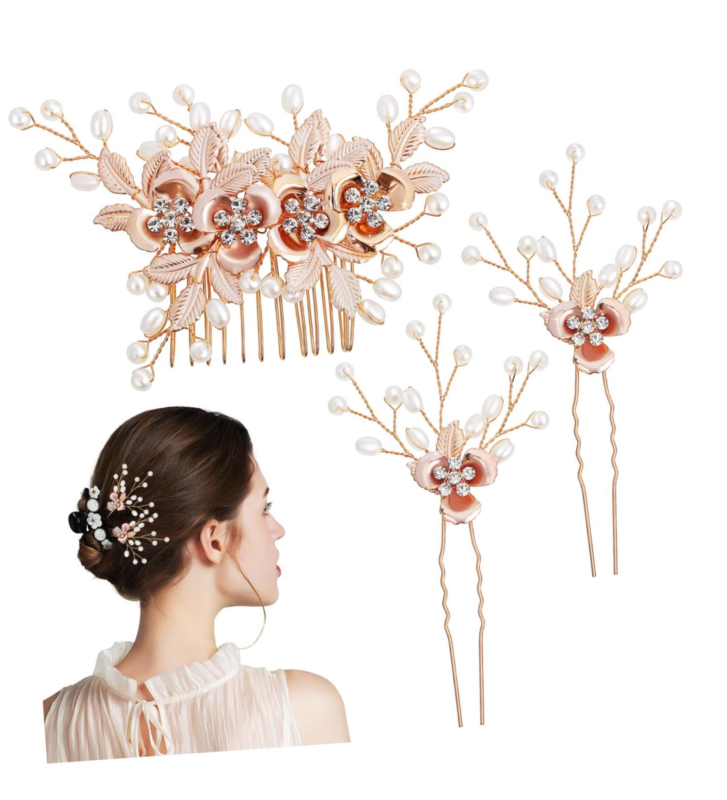 Beaupretty 1 Set Leaf Pearl Hairpin Hair Clips Hair Side Combs Hair Comb Clips Hair Combs for Women Decorative Hair Forks for Buns Hair Accessories Hair Combs and Clips Hairpin Fork - Buy Online on GoSupps.com