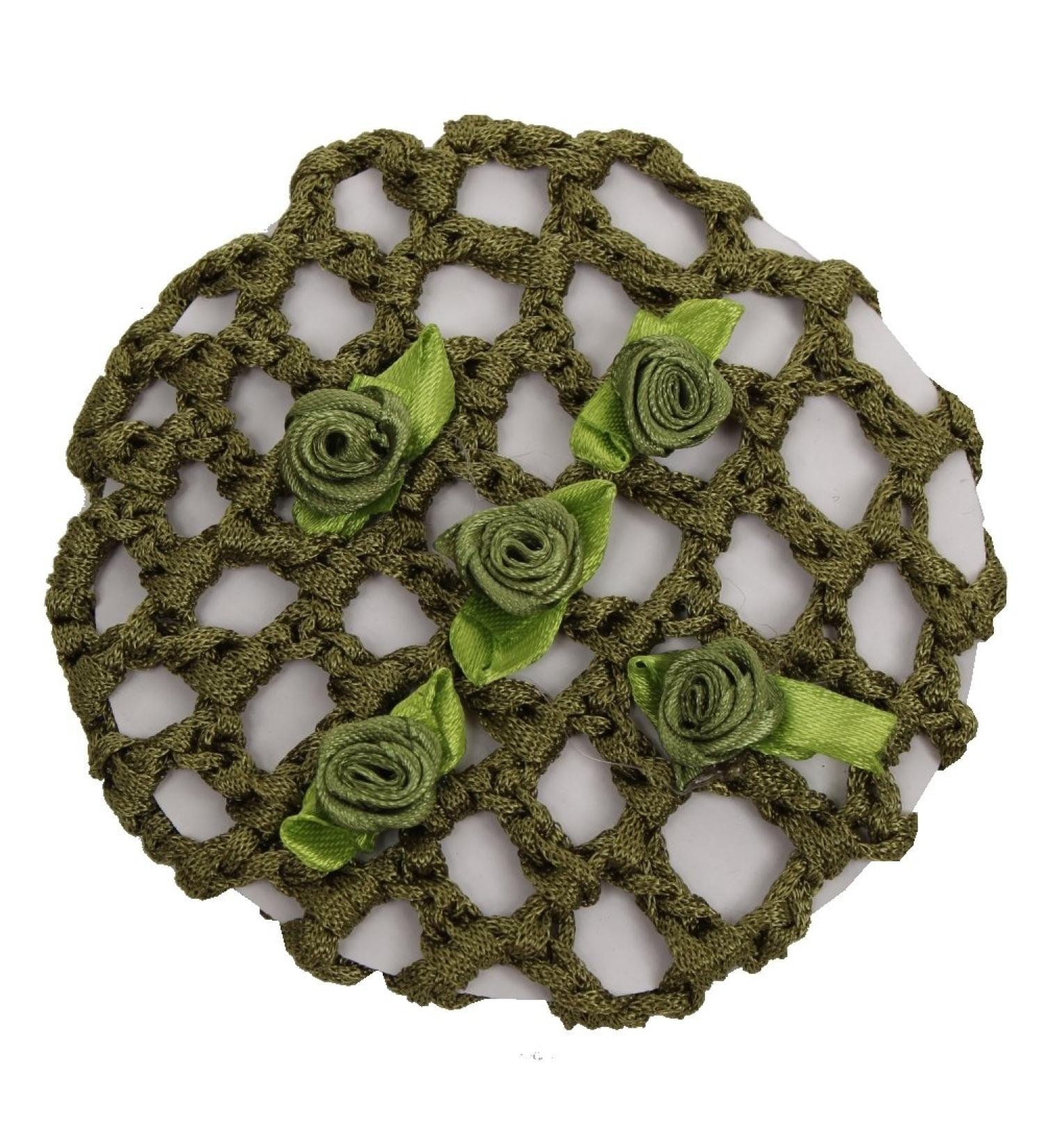 JUSTFOX - Bun net hair net bun hairstyle aid fabric knot net green with flowers