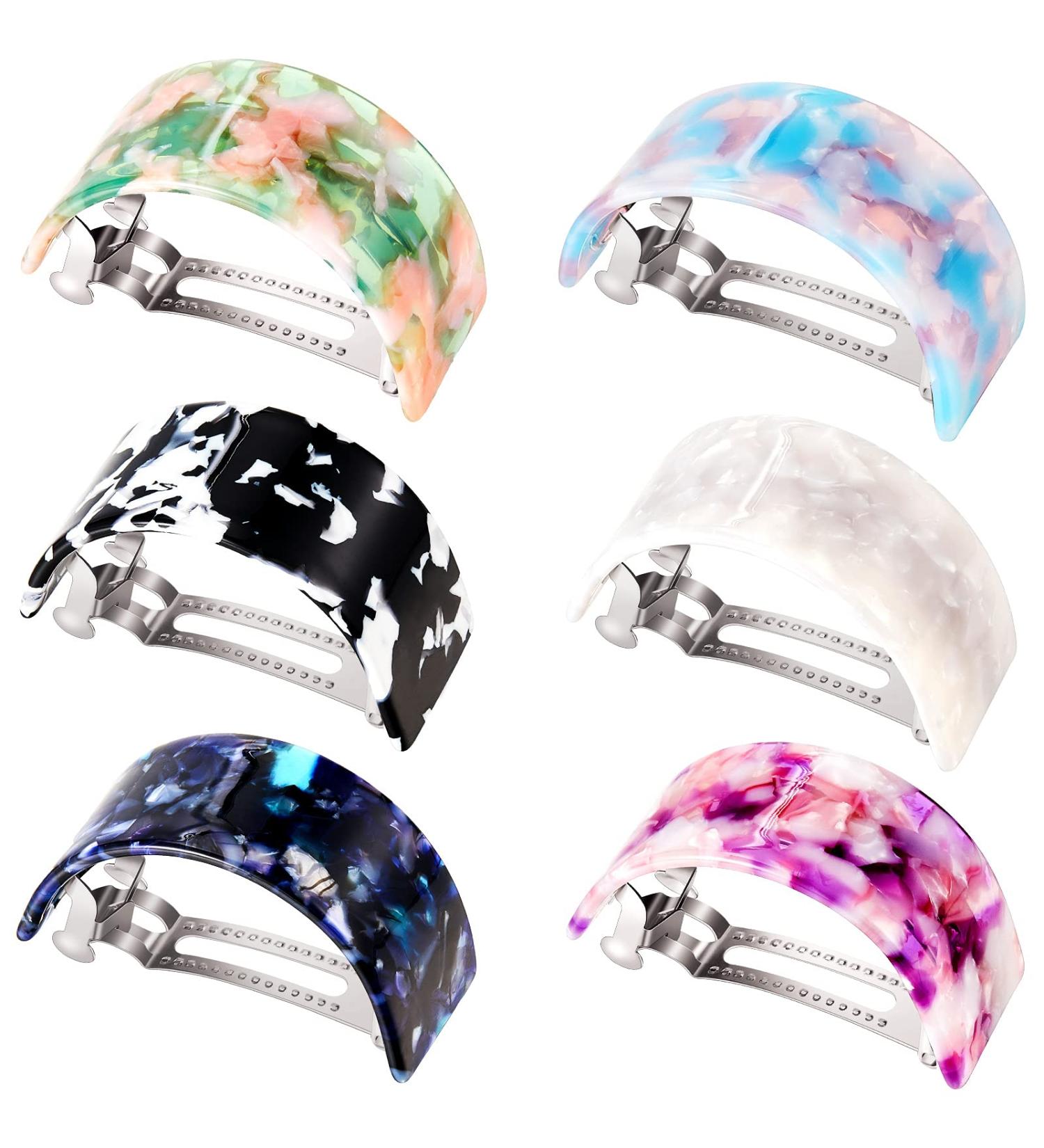 French Hair Barrettes Clip Set - 6 Pieces of Rectangle and Semi Circle Ponytail Clips with Vivid Patterns for Women and Girls - Buy Online on GoSupps.com