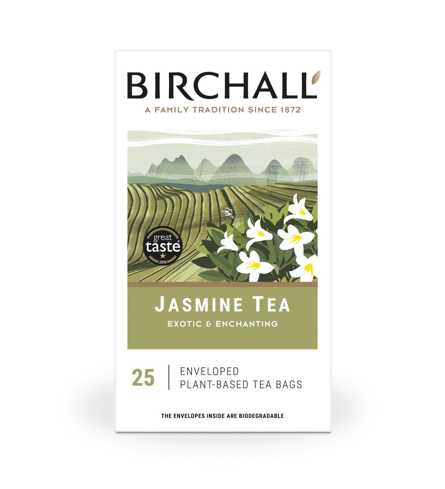 Birchall Jasmine Green Tea Gift Set - 25 Enveloped Prism Tea Bags - Full Flavour Herbal Tea Gift - Plant-Based and Delicious - Pack of 1 - Buy Online on GoSupps.com