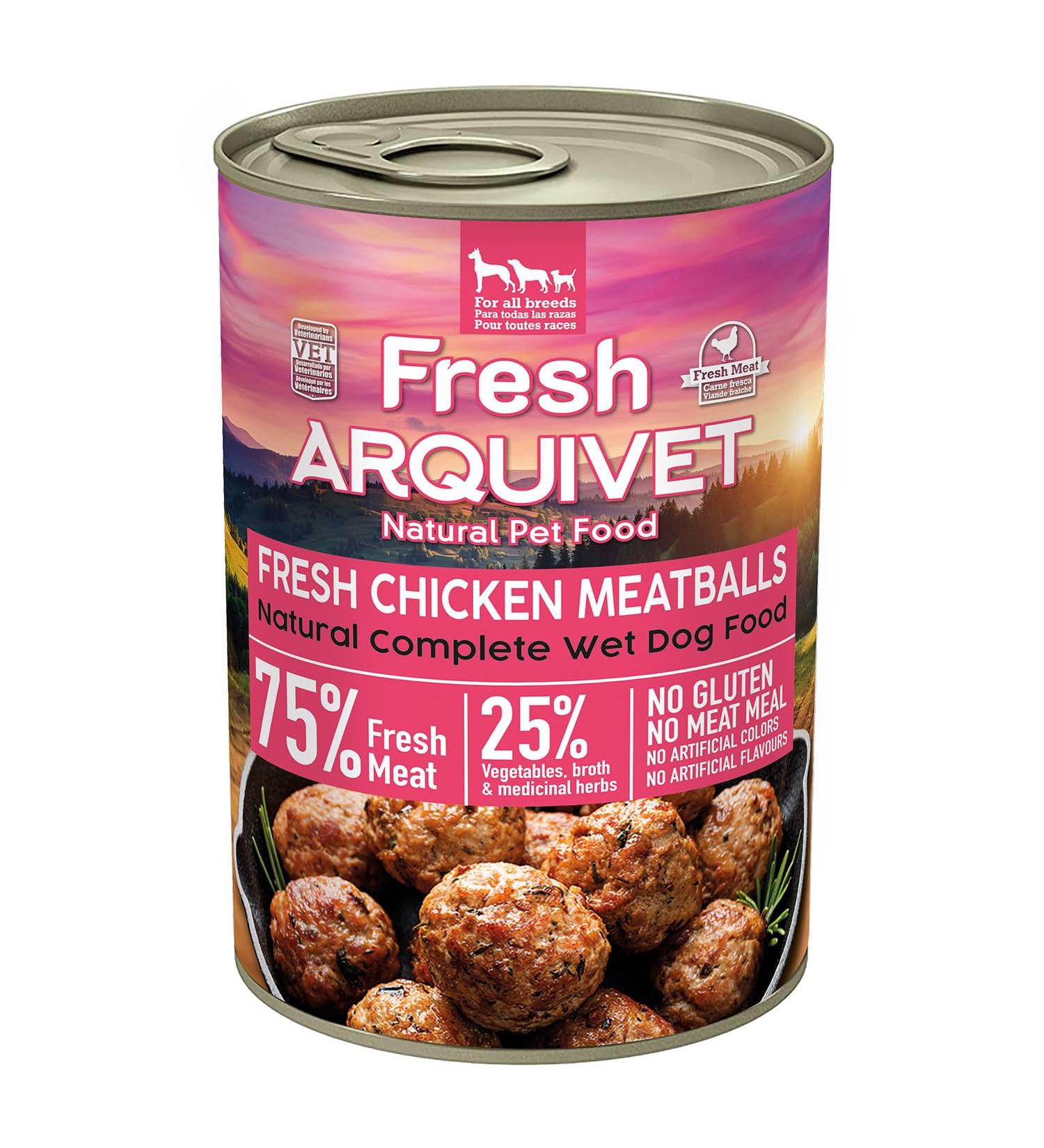 ARQUIVET Fresh Chicken Meatballs - Chicken Meatballs with Carrots and Peas - Pack of 6 units X 400g - Complete Food for All Types of Dog Breeds - Buy Online on GoSupps.com