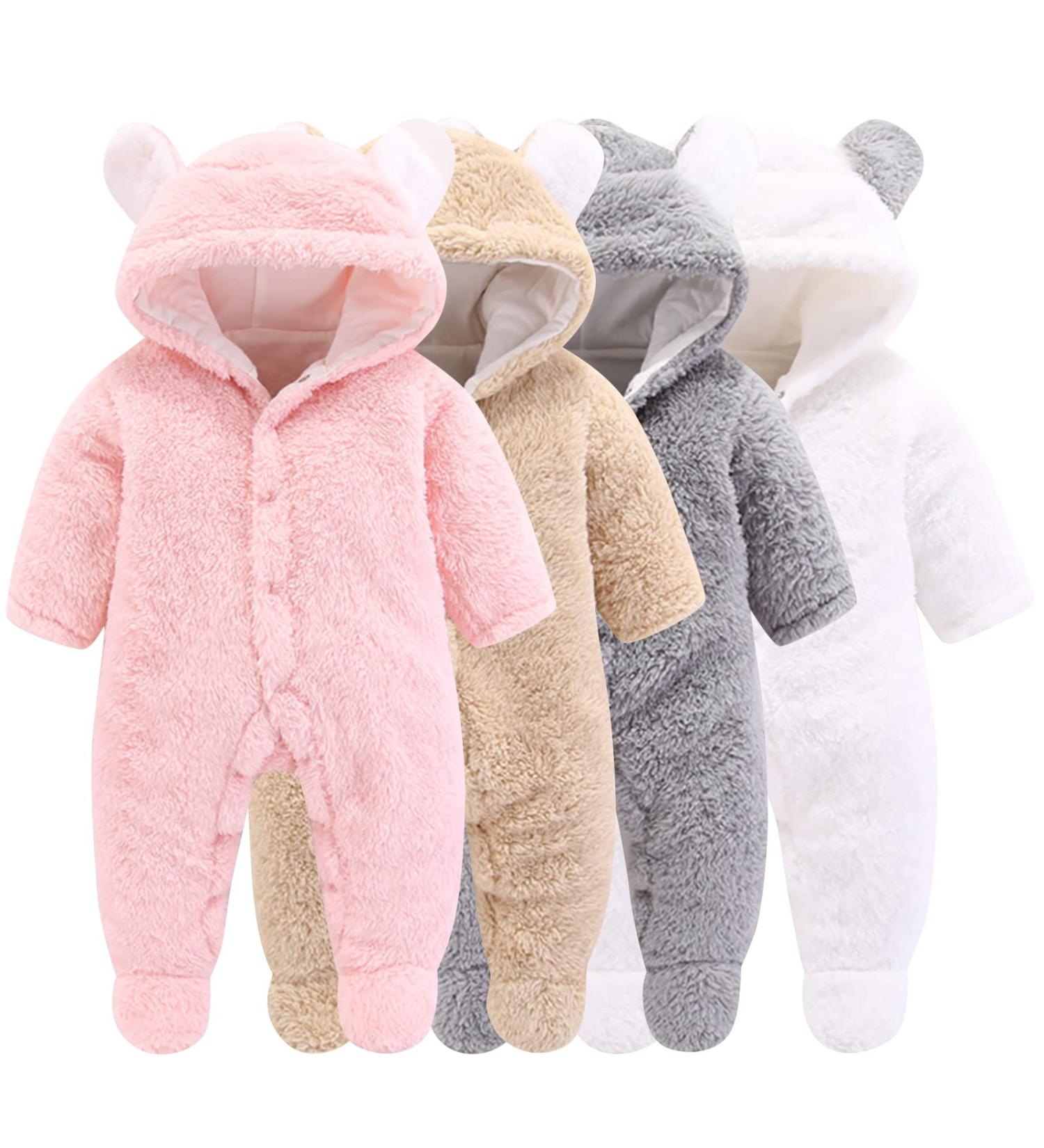 Newborn Baby Cartoon Bear Snowsuit Winter Coat Fleece Hooded Romper Jumpsuit - Pink (9-12 Months) - Buy Online on GoSupps.com