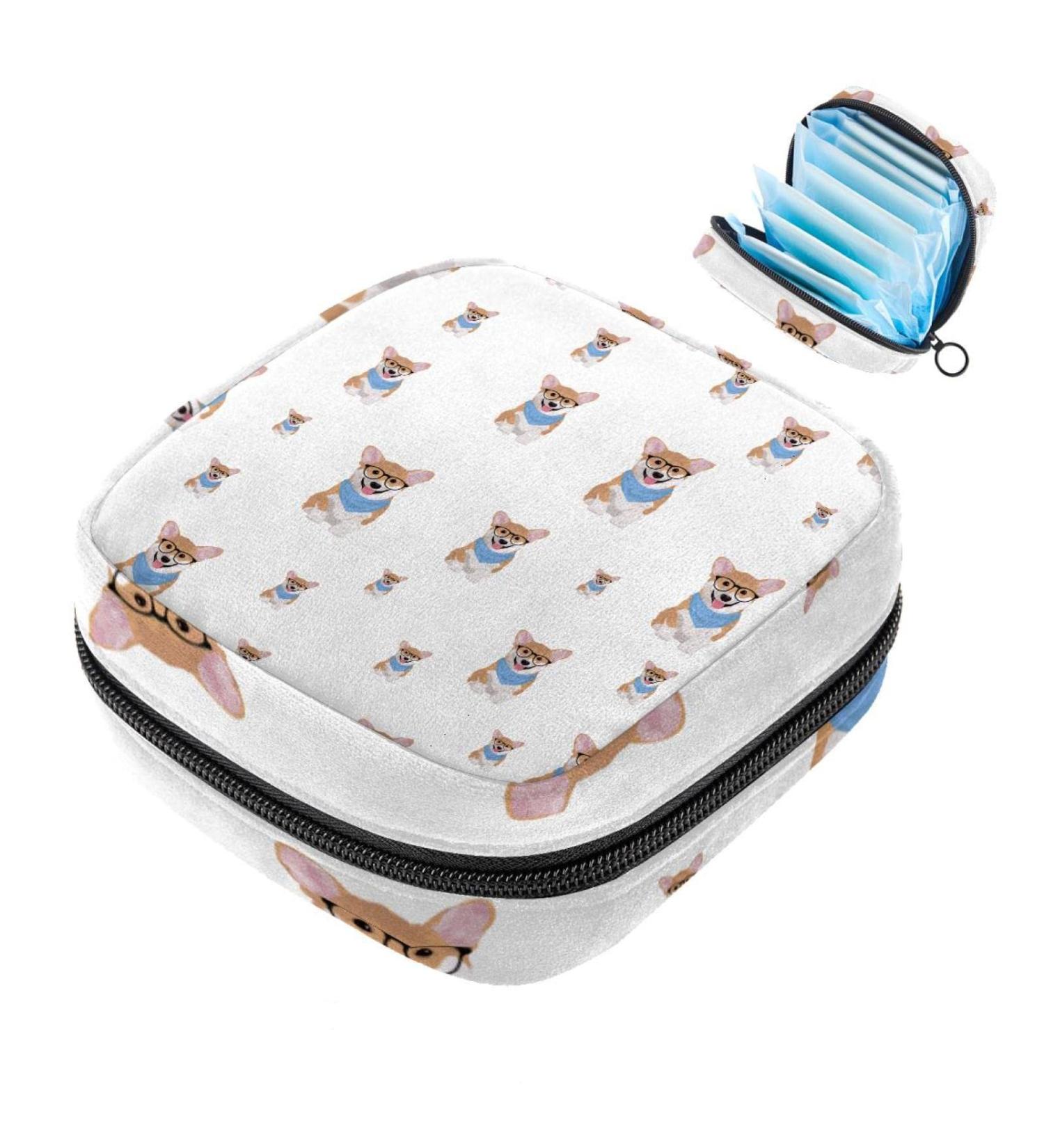 Portable Corgi Dog Pattern Sanitary Napkin Storage Bag for Teenage Girls & Women | Menstrual Cup Pocket with Zipper - Buy Online on GoSupps.com
