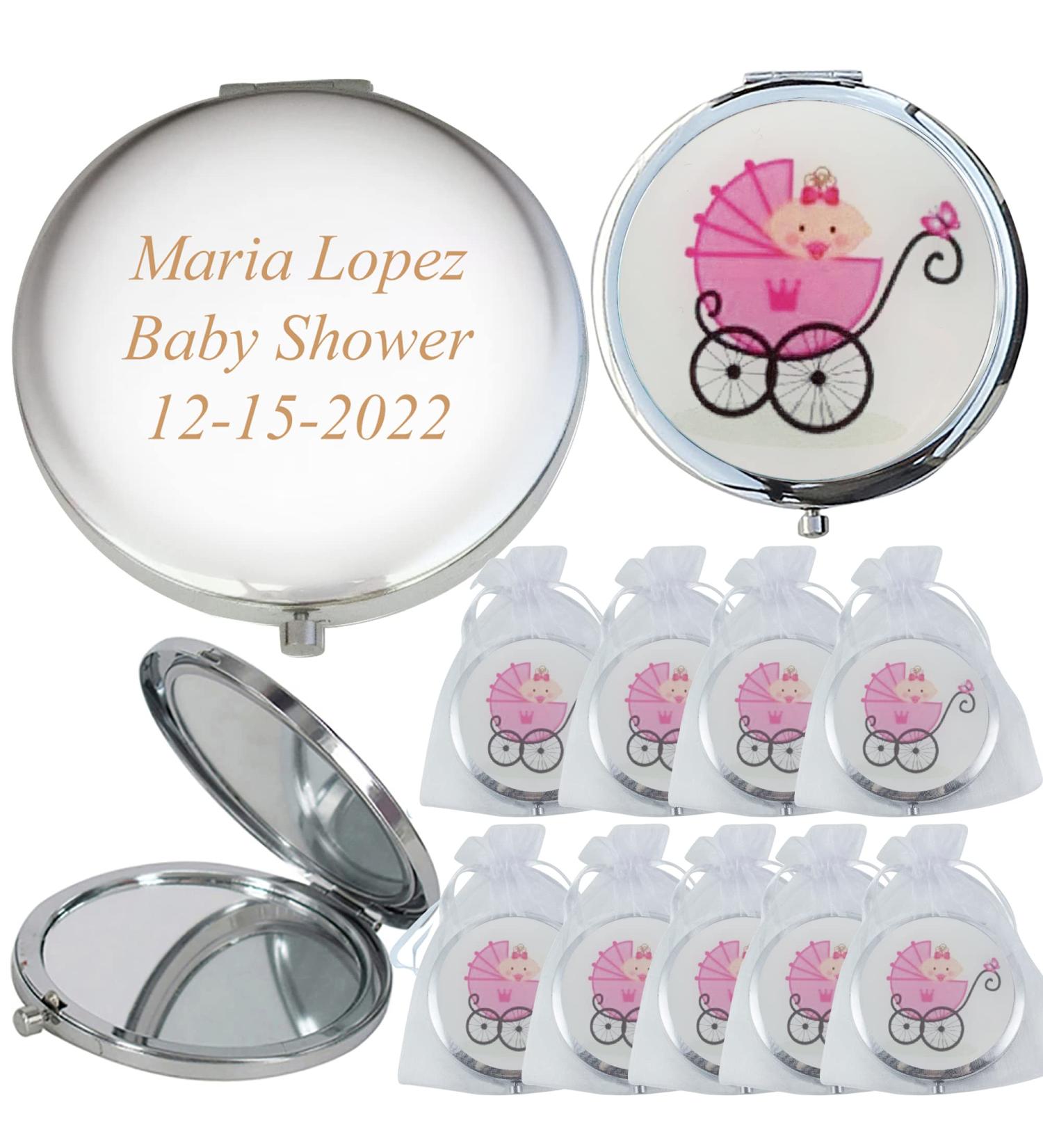 Personalized Baby Girl Shower Compact Mirror Favors - Set of 12 Pink Makeup Purse Mirrors with Organza Bag - Buy Online on GoSupps.com