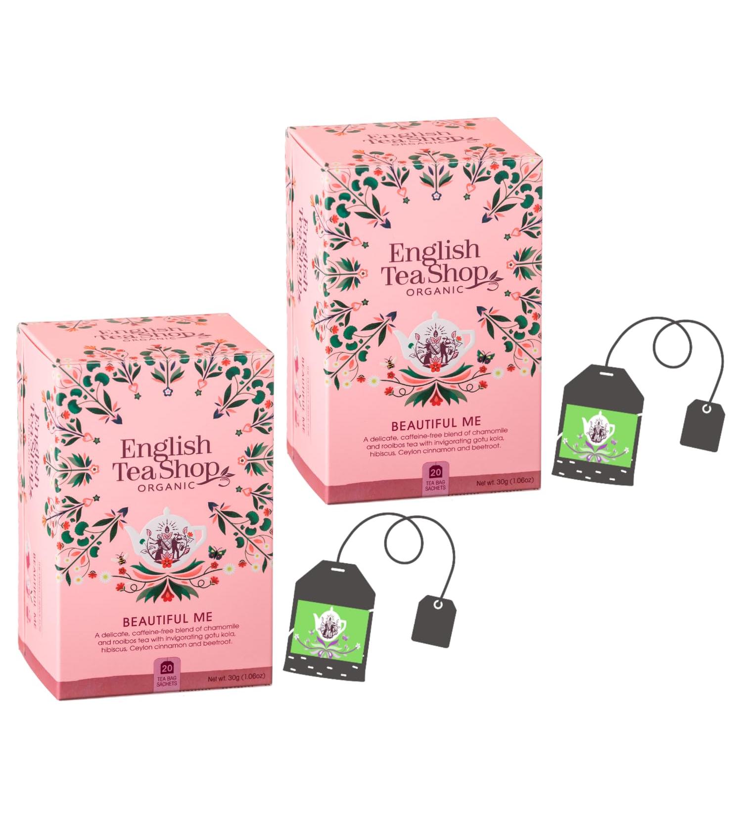  English Tea Shop English Tea Shop | Beauty Herbal Tea with Gotu Kola Cranberries and Rose Petals | Organic Fruity Infusion with Chamomile and Hibiscus - 2 x 20 Filters (60g) - Buy Online on GoSupps.com