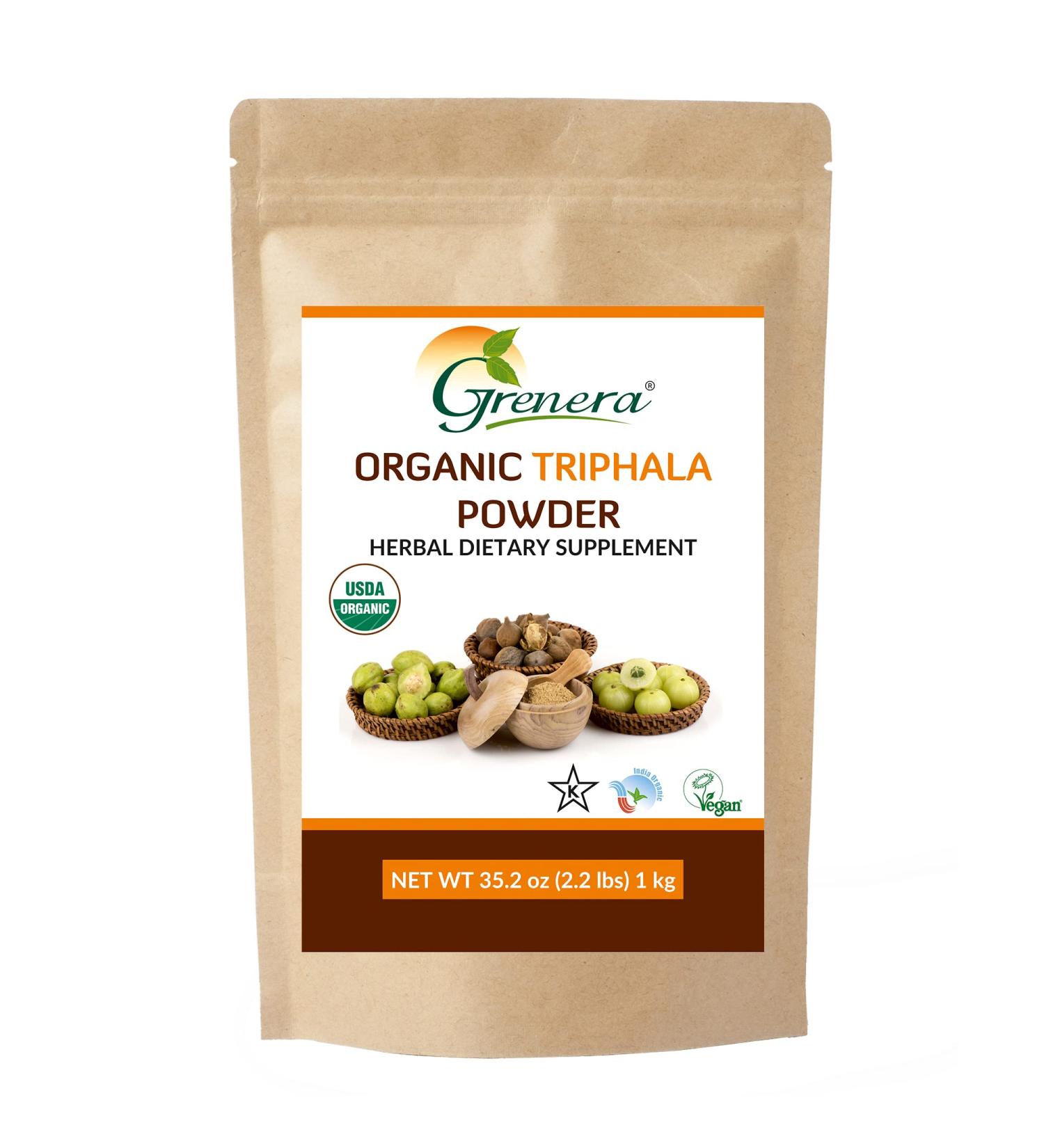 Grenera Organic Triphala Powder 2.2 lb - USDA Organic, Vegan, Kosher Certified | Amalaki, Bibhitaki & Haritaki Fruit Blend - Buy Online on GoSupps.com